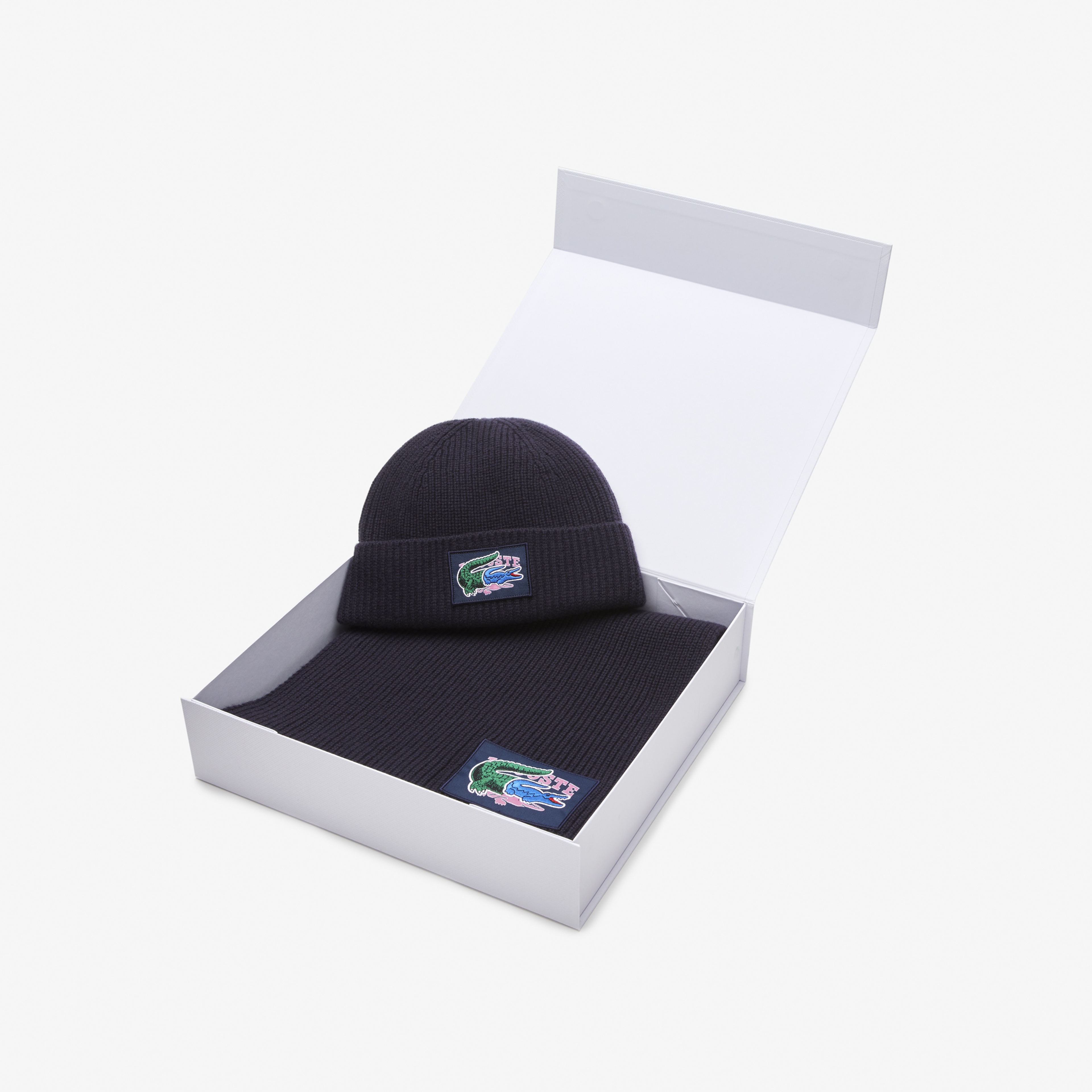 Lacoste Holiday Unisex Yün Lacivert Baskılı Atkı Bere Seti