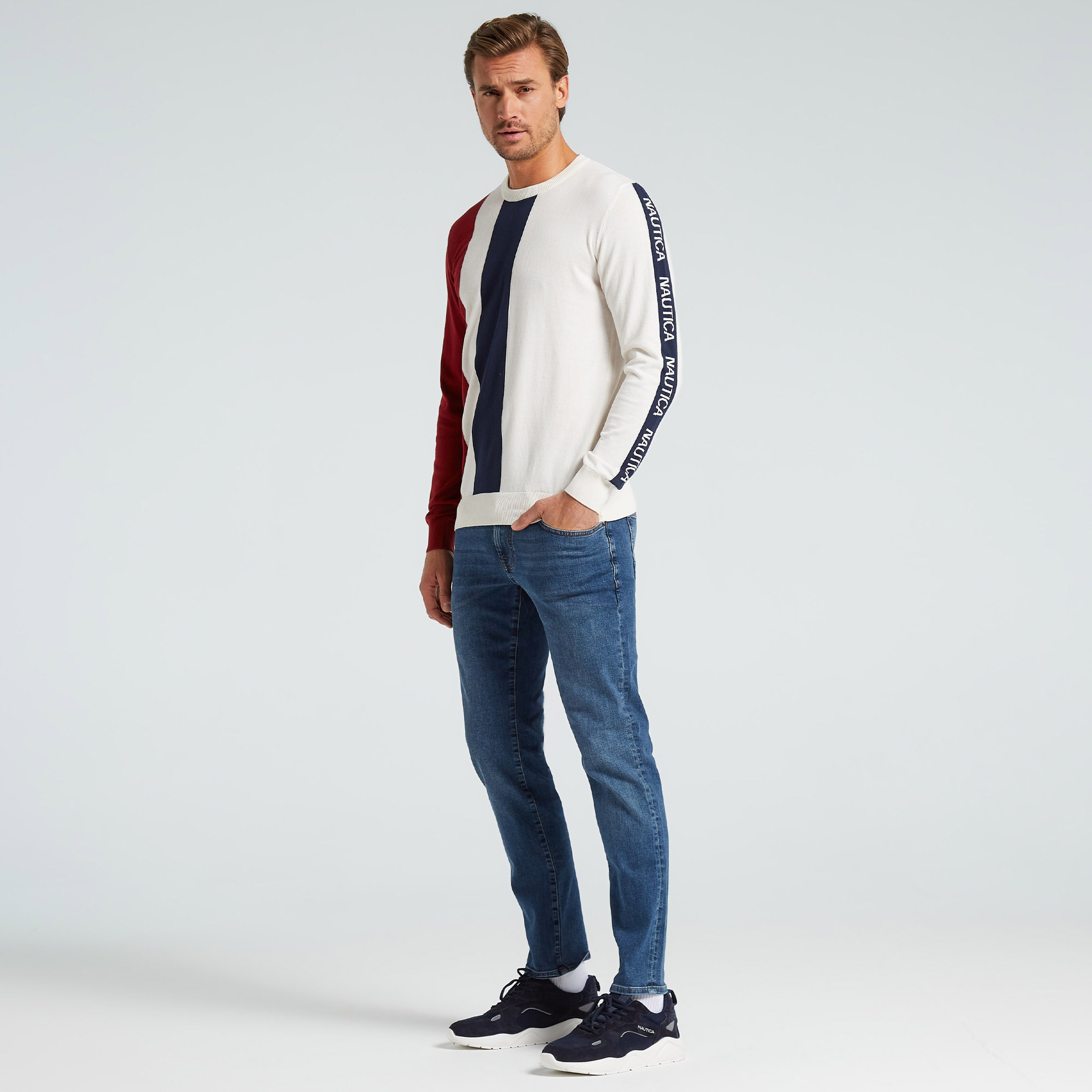NAUTICA ERKEK BEYAZ STANDART FIT UZUN KOLLU TRİKO
