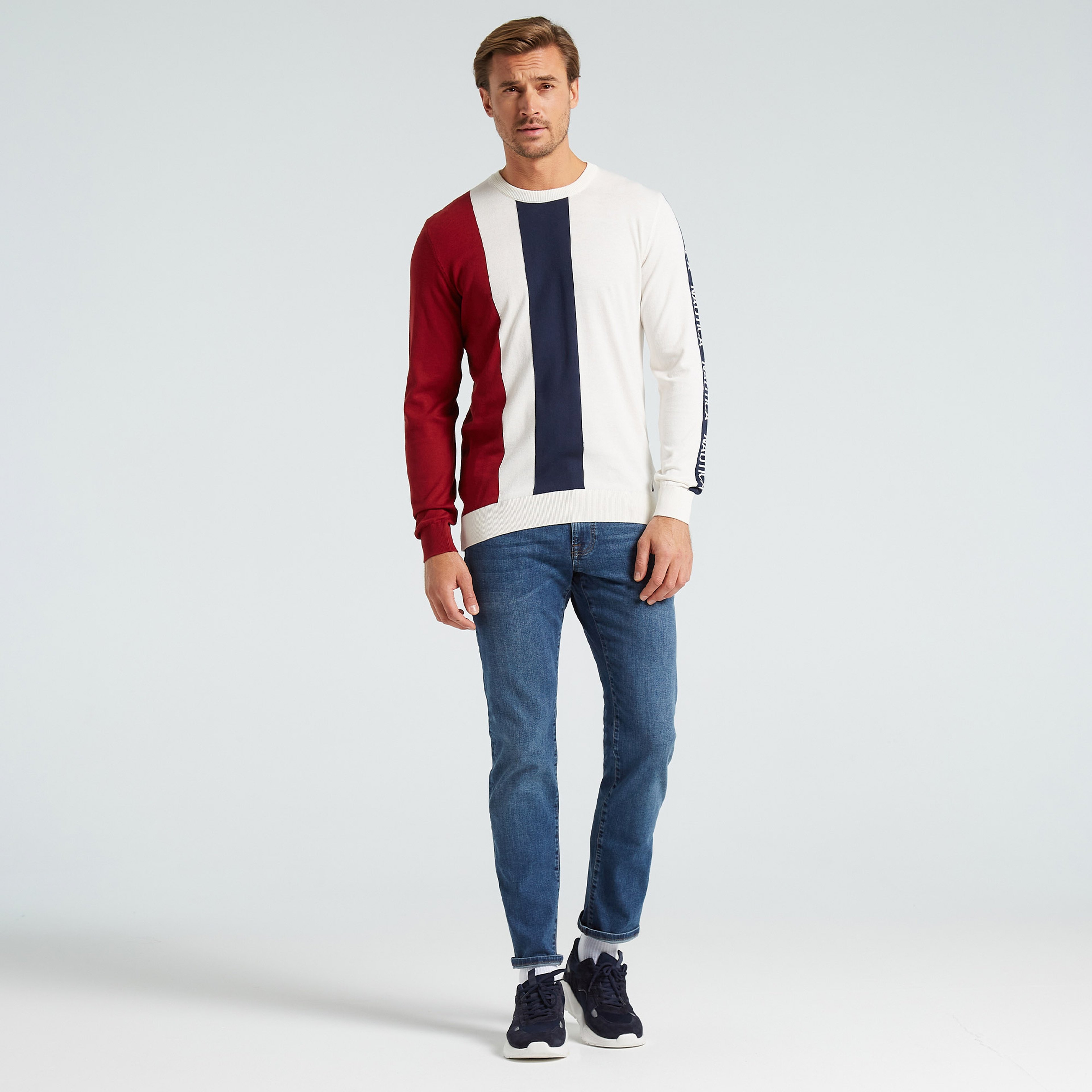 NAUTICA ERKEK BEYAZ STANDART FIT UZUN KOLLU TRİKO