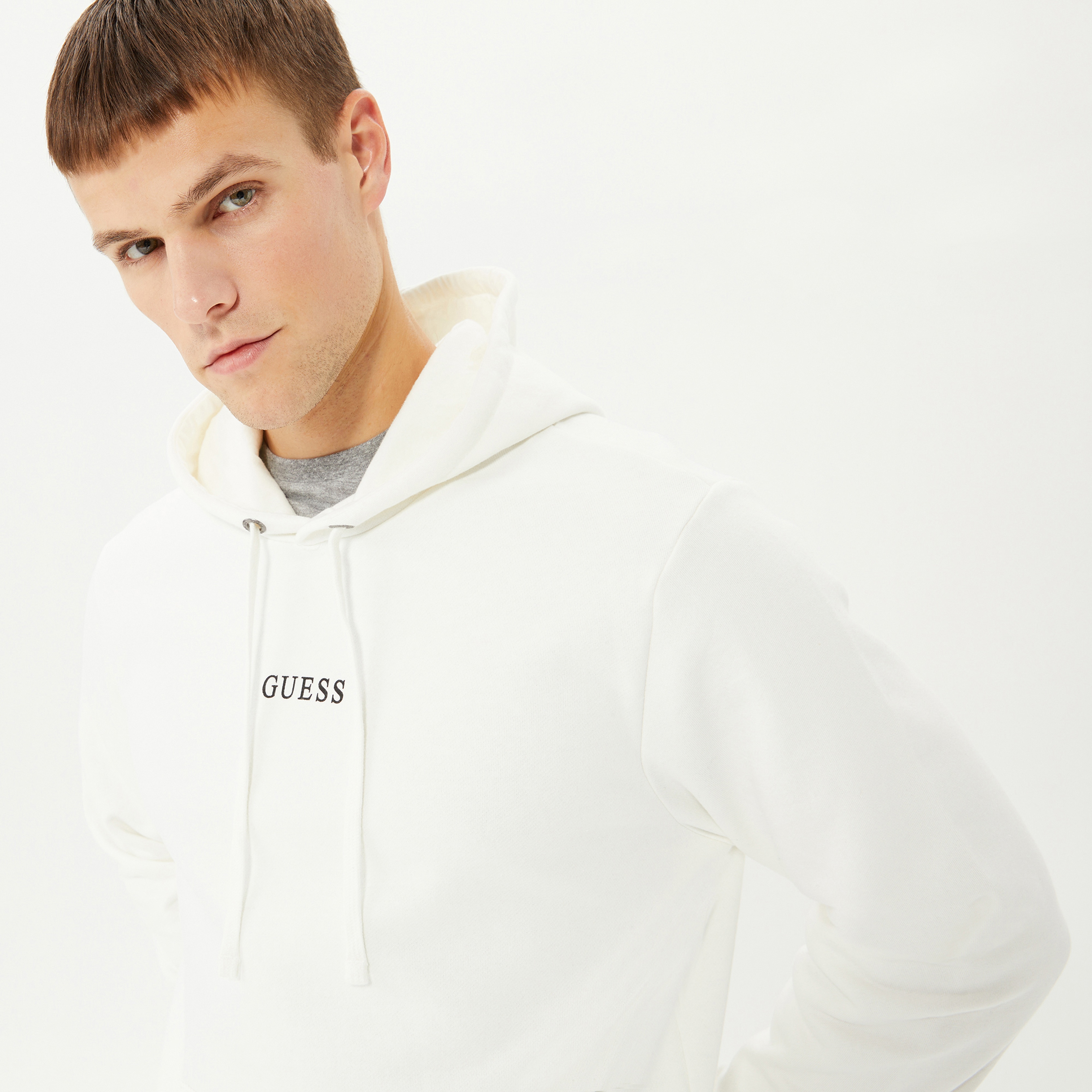 Guess Roy Hoodie Erkek Beyaz Sweatshirt