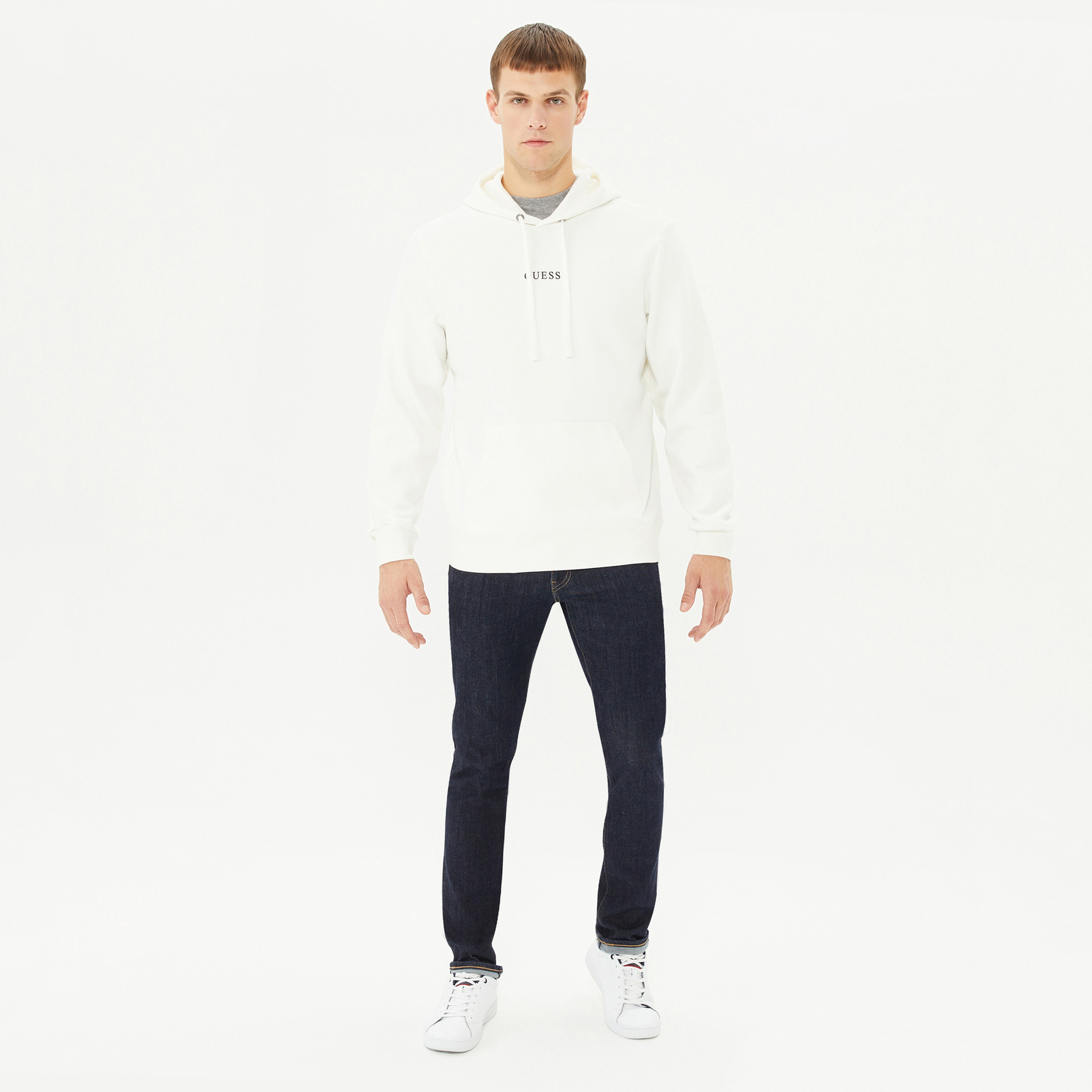 Guess Roy Hoodie Erkek Beyaz Sweatshirt