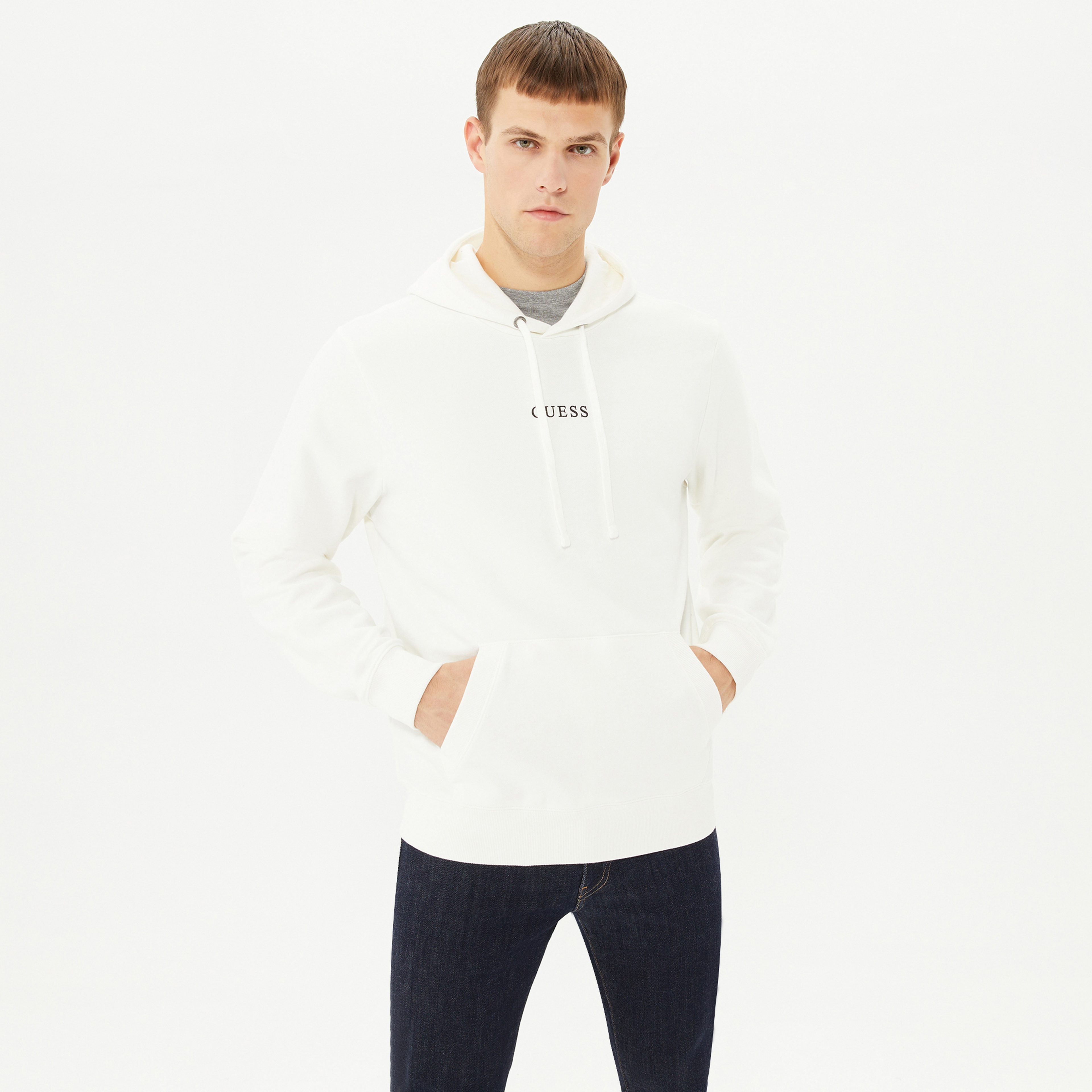 Guess Roy Hoodie Erkek Beyaz Sweatshirt