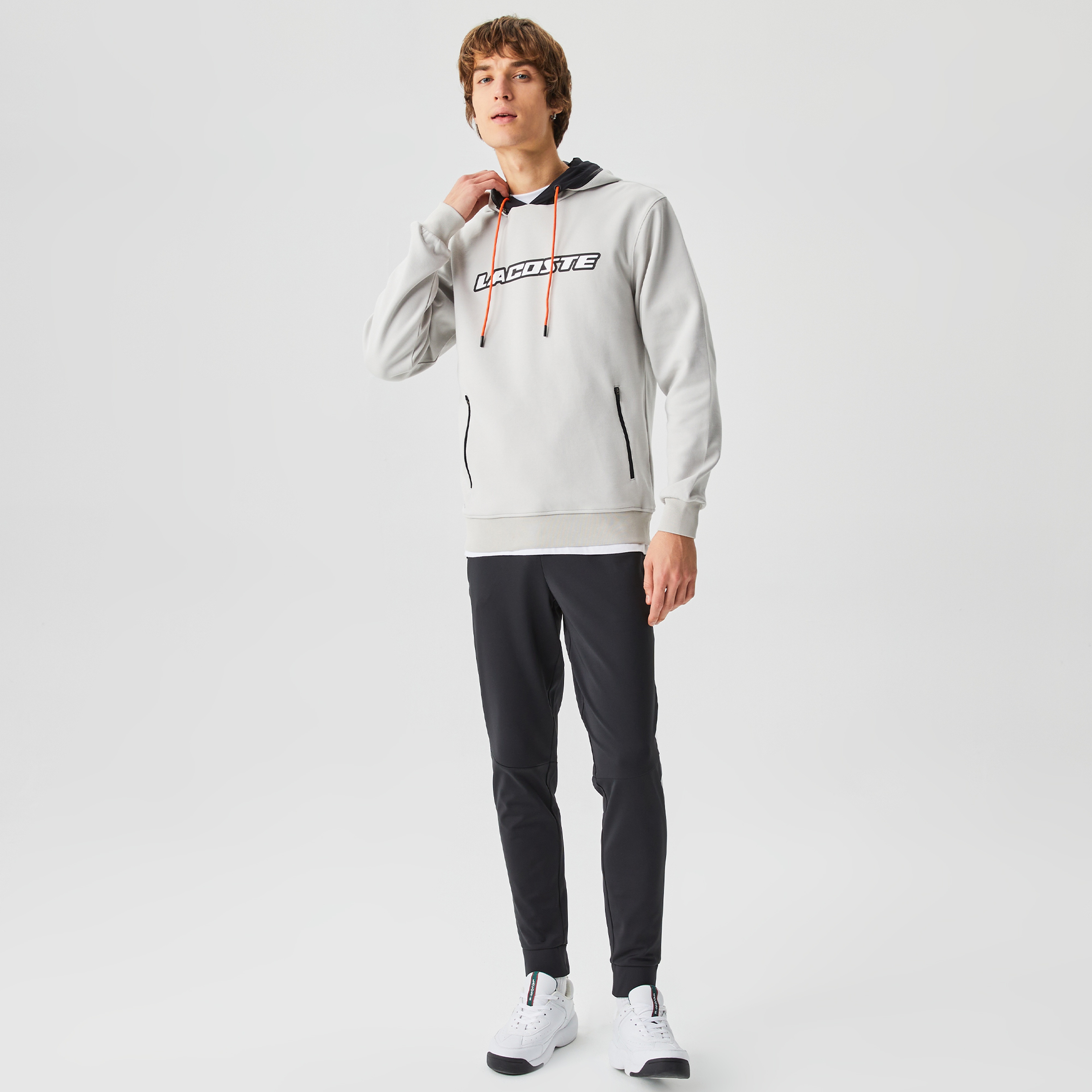 Lacoste Erkek Regular Fit Ayarlanabilir Kapüşonlu Baskılı Gri Sweatshirt