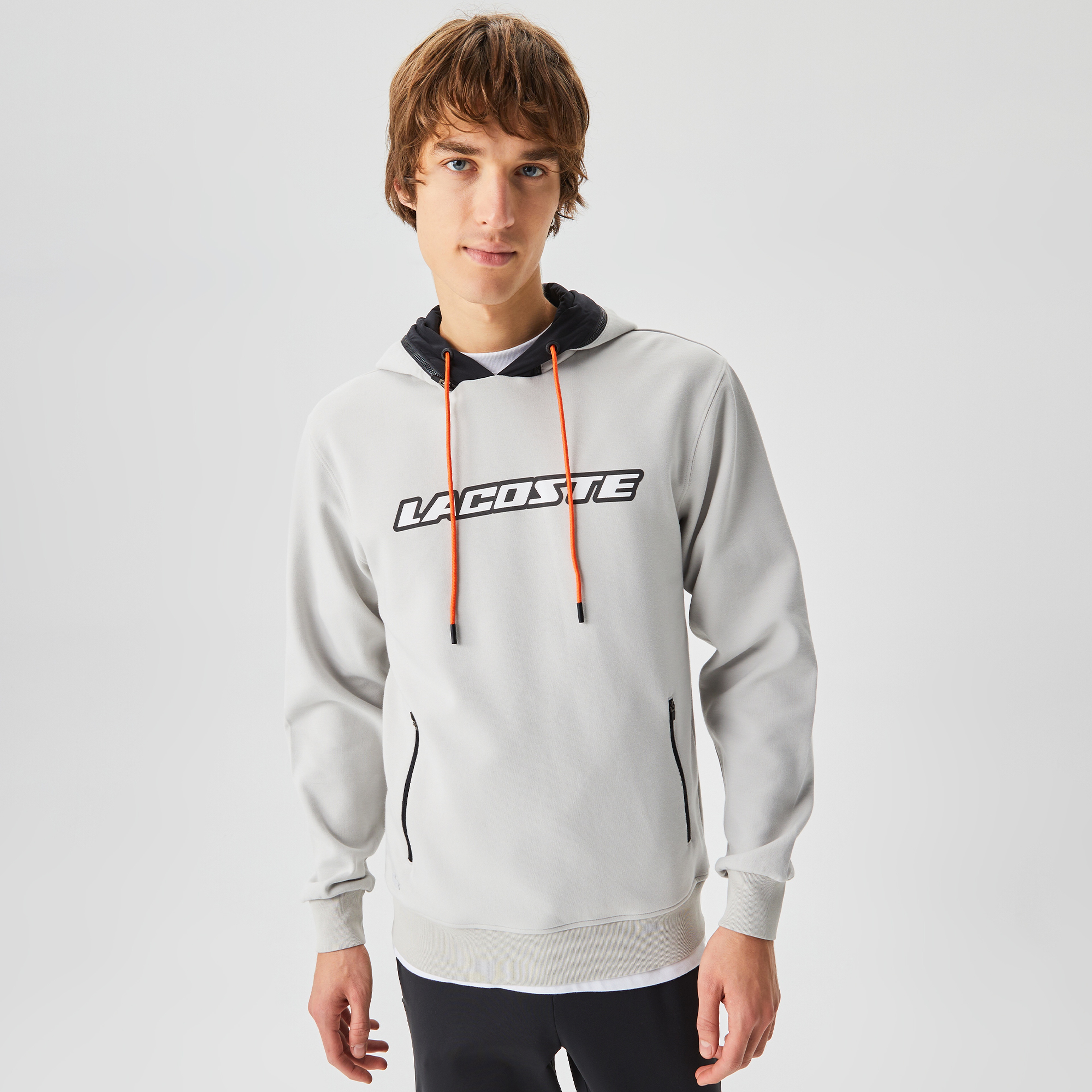 Lacoste Erkek Regular Fit Ayarlanabilir Kapüşonlu Baskılı Gri Sweatshirt