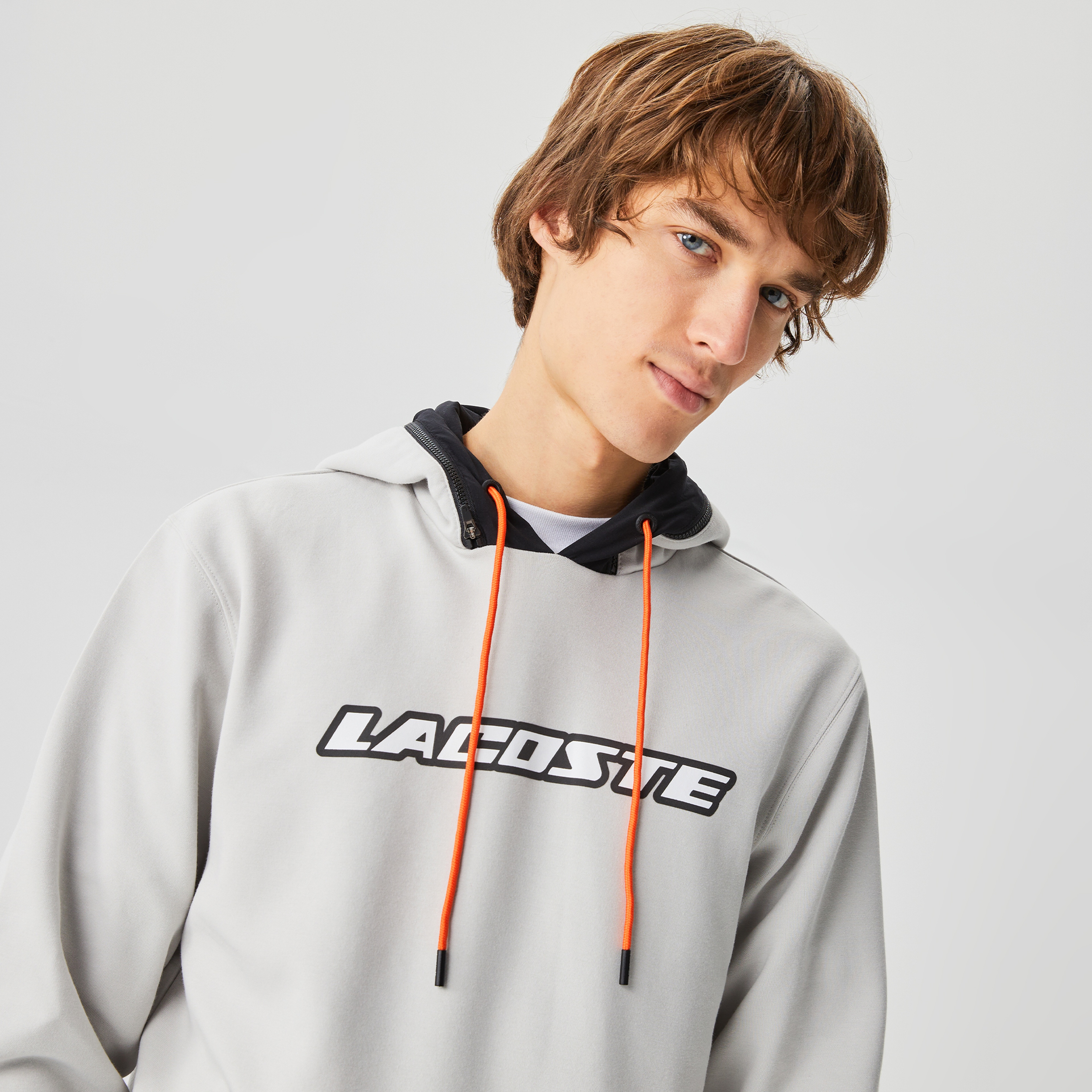 Lacoste Erkek Regular Fit Ayarlanabilir Kapüşonlu Baskılı Gri Sweatshirt