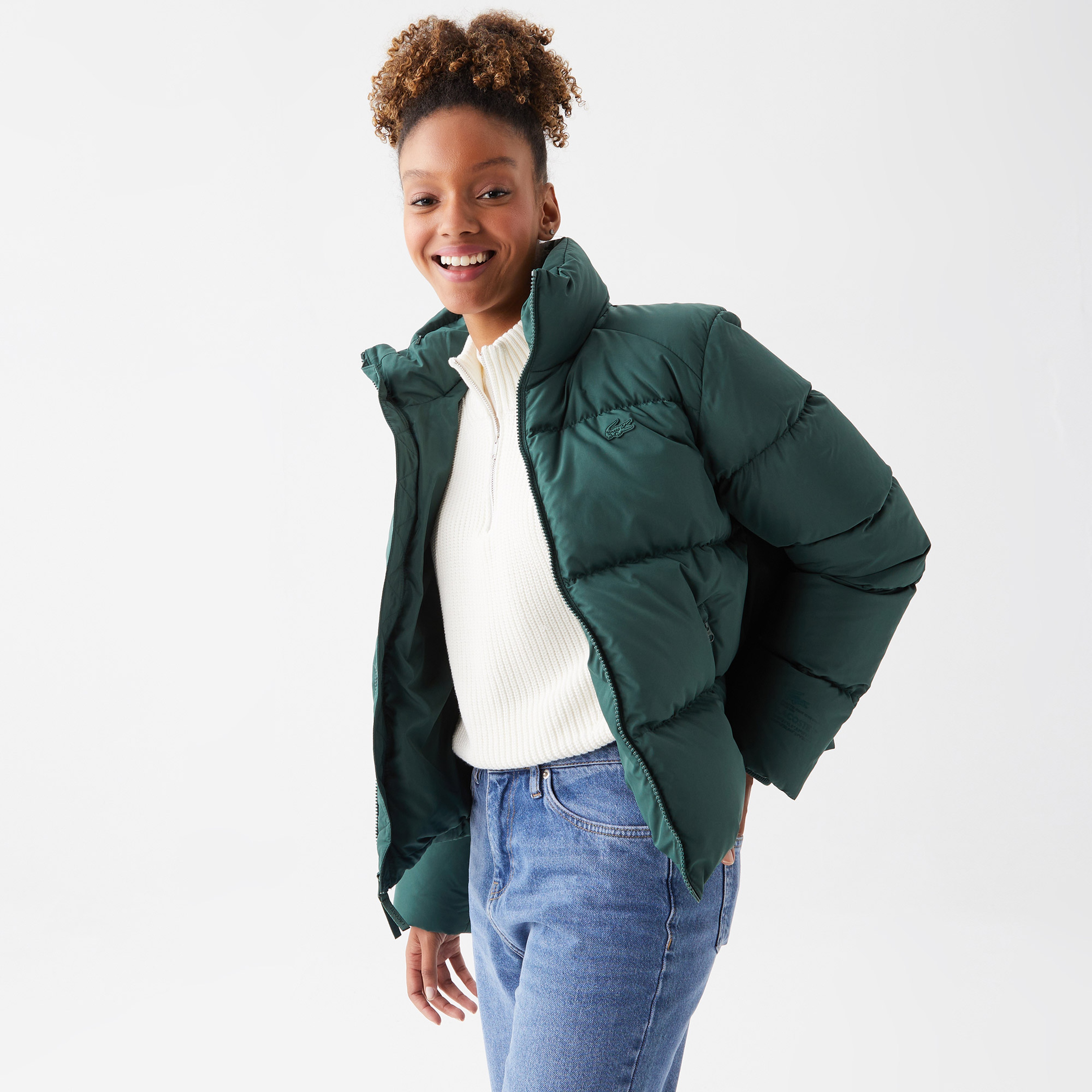 Lacoste Active Kadın Kapüşonlu Kapitone Yeşil Mont