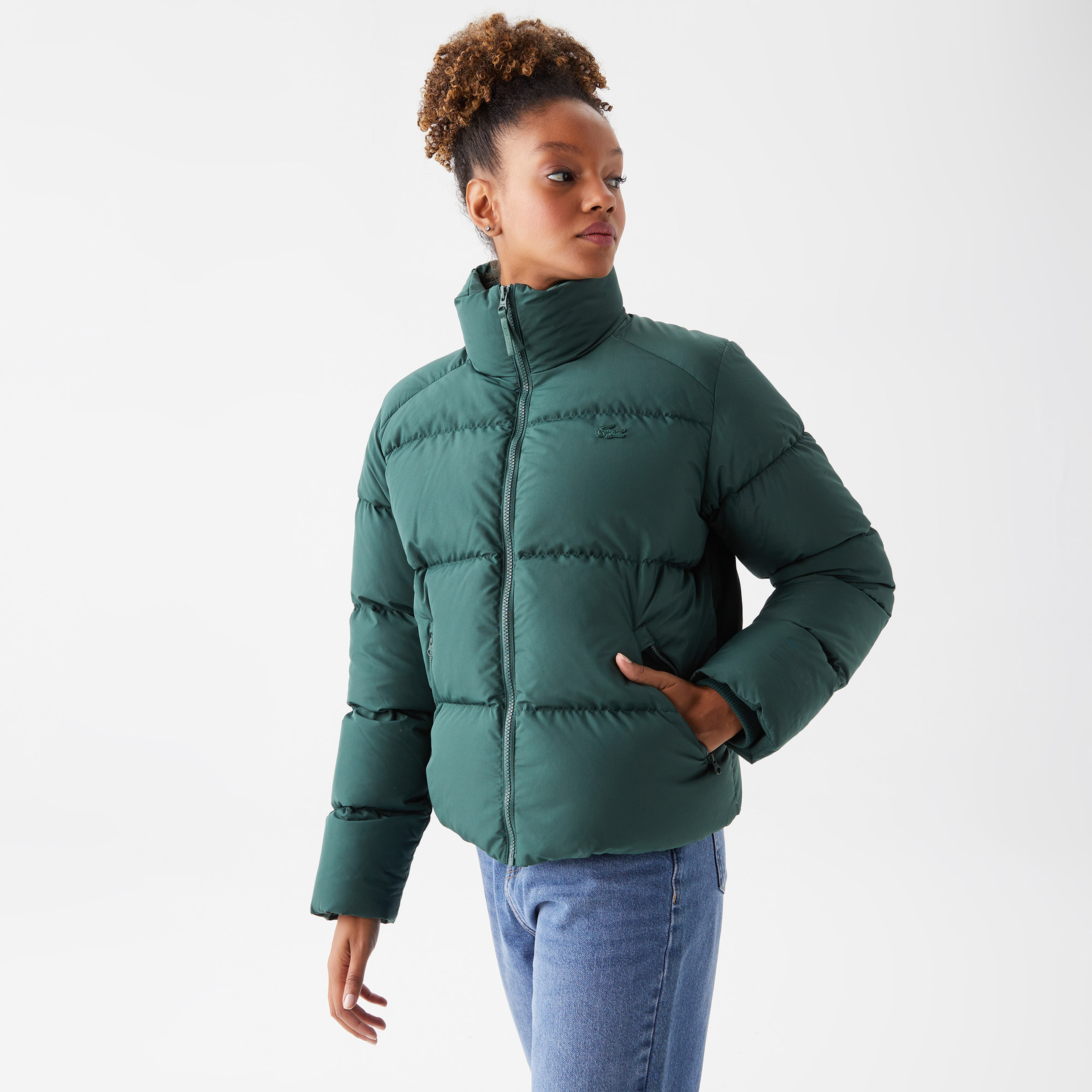 Lacoste Active Kadın Kapüşonlu Kapitone Yeşil Mont