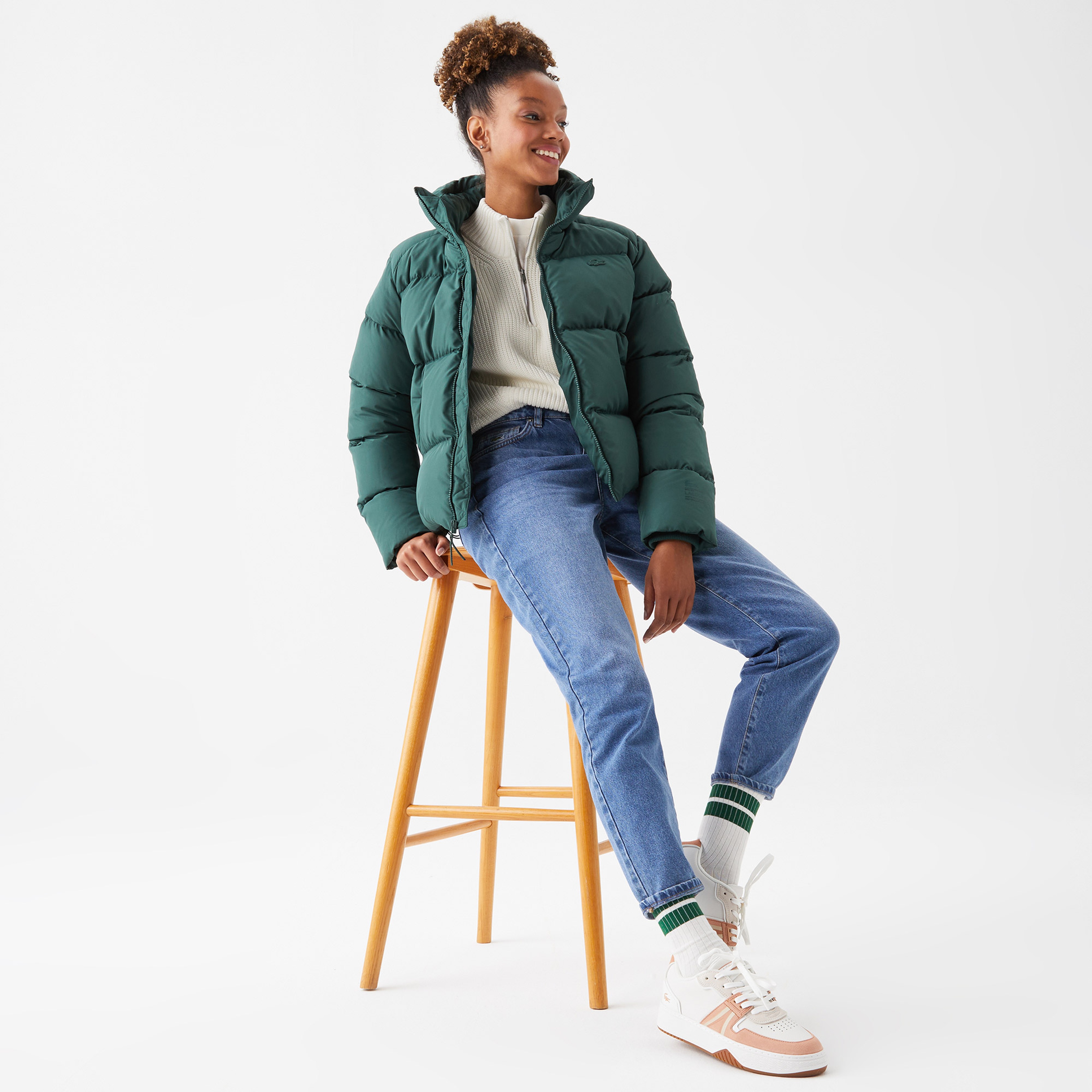 Lacoste Active Kadın Kapüşonlu Kapitone Yeşil Mont