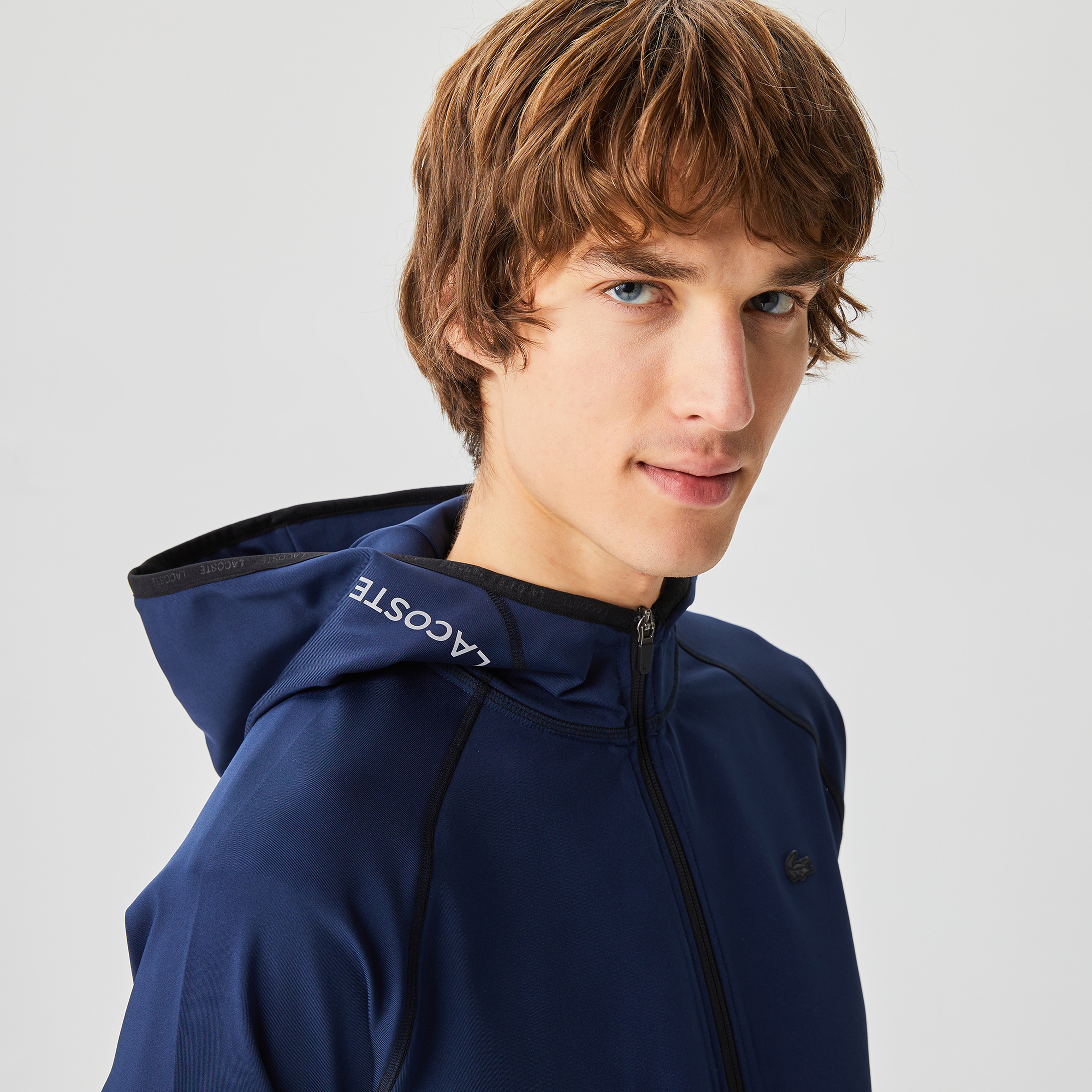 Lacoste Erkek Slim Fit Kapüşonlu Baskılı Fermuarlı Lacivert Sweatshirt