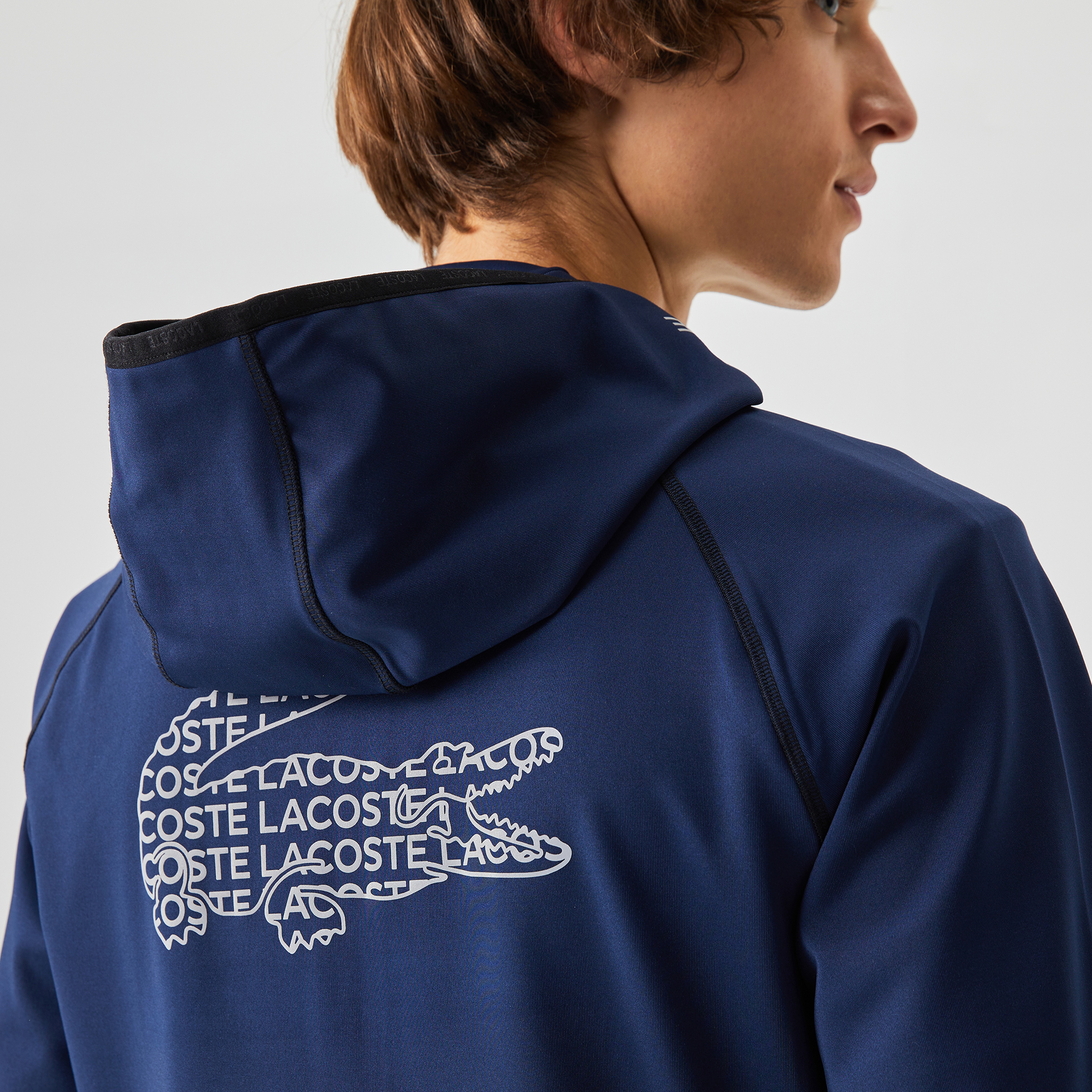 Lacoste Erkek Slim Fit Kapüşonlu Baskılı Fermuarlı Lacivert Sweatshirt