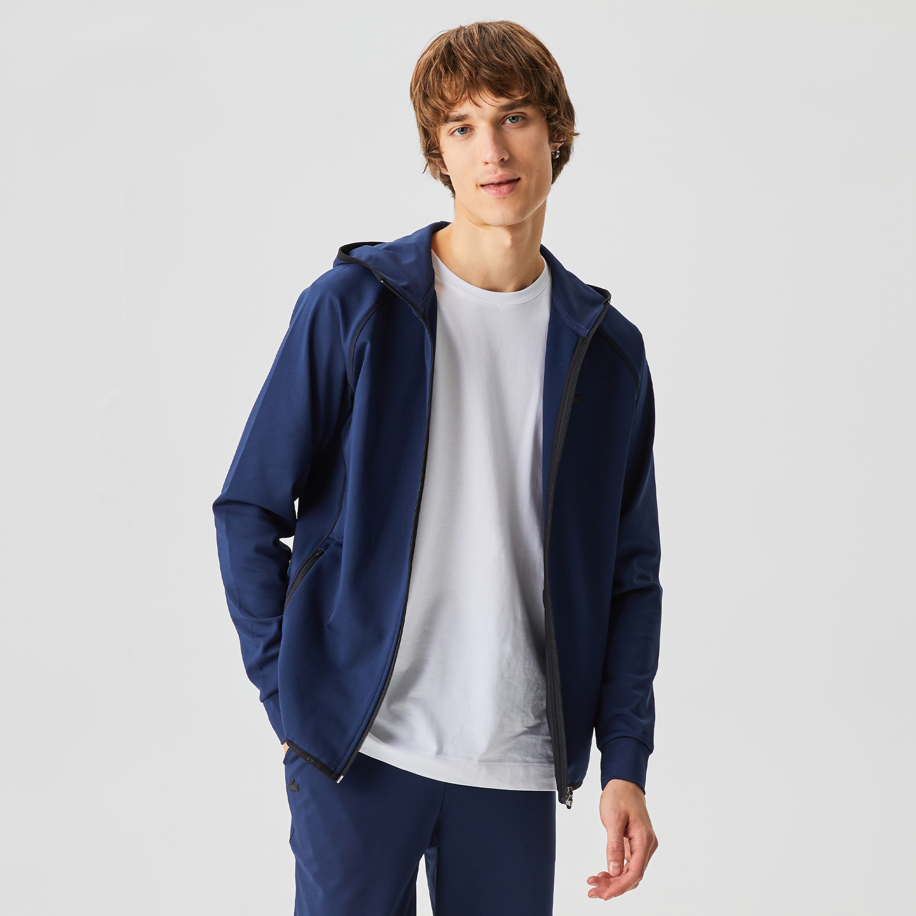 Lacoste Erkek Slim Fit Kapüşonlu Baskılı Fermuarlı Lacivert Sweatshirt