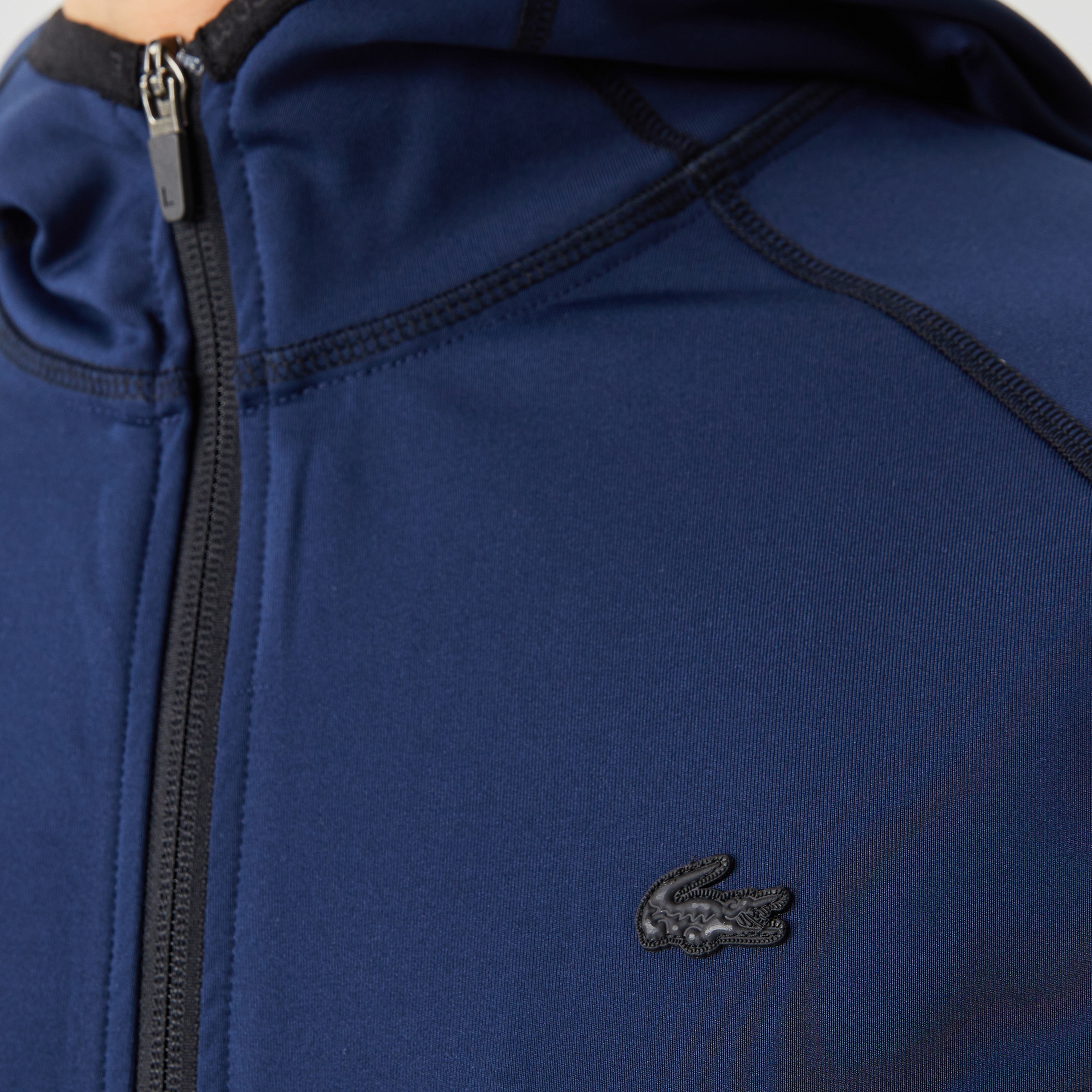Lacoste Erkek Slim Fit Kapüşonlu Baskılı Fermuarlı Lacivert Sweatshirt
