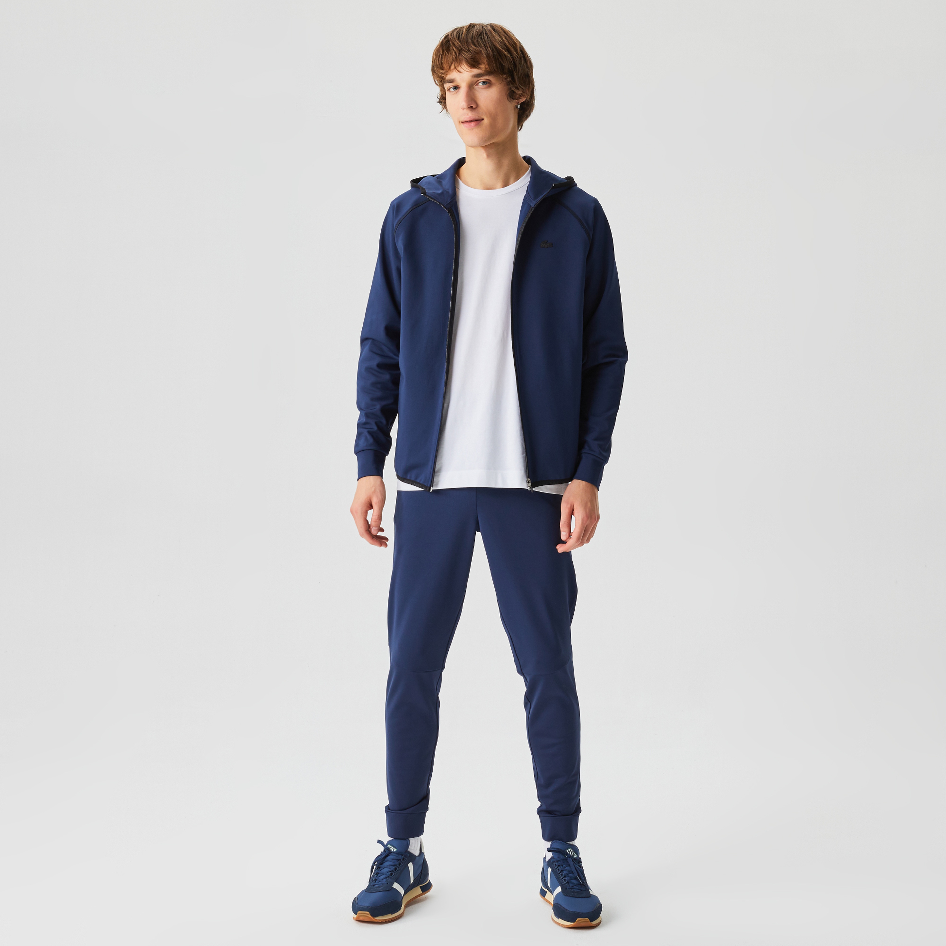 Lacoste Erkek Slim Fit Kapüşonlu Baskılı Fermuarlı Lacivert Sweatshirt