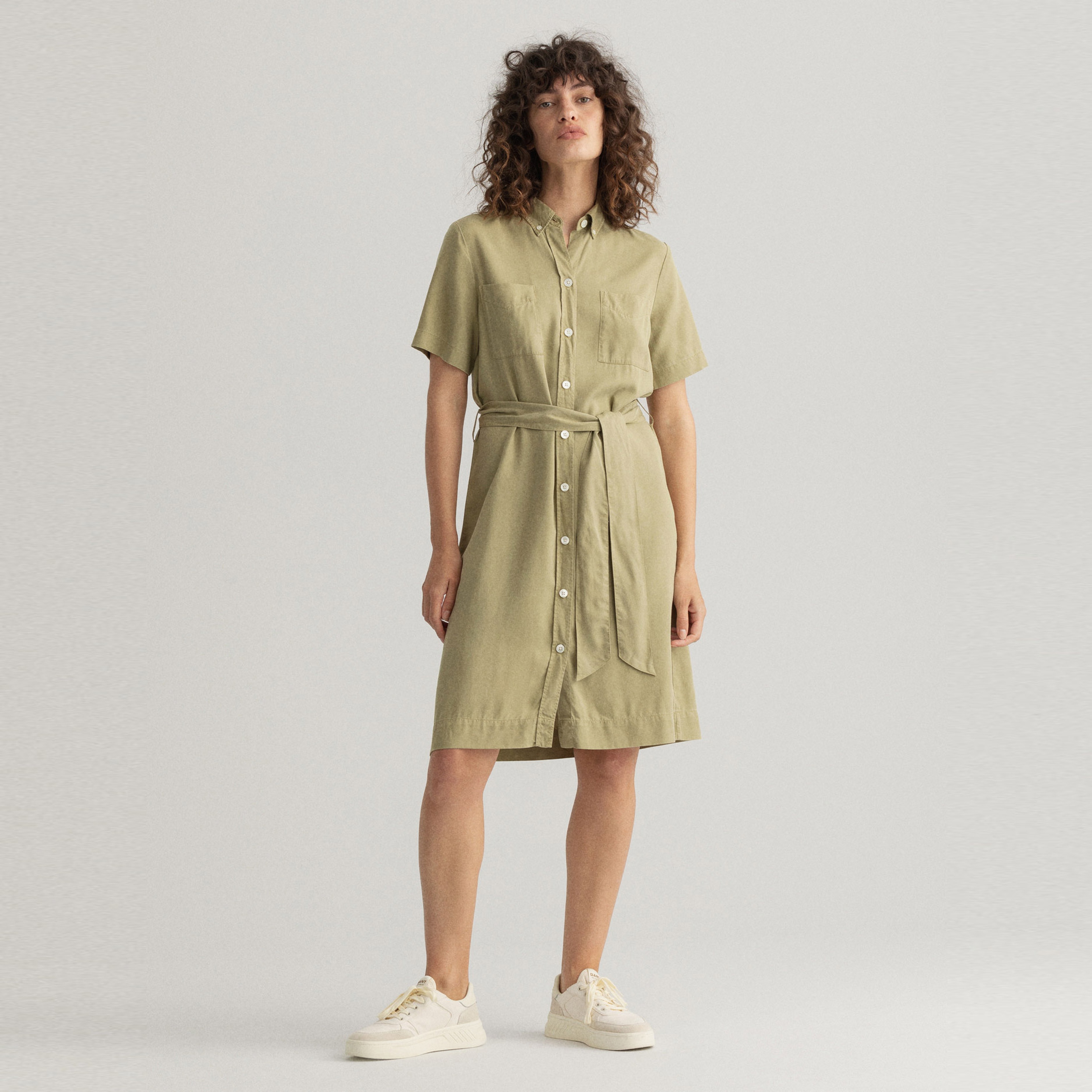 GANT Kadın Yeşil Regular Fit Düğmeli Yaka Elbise