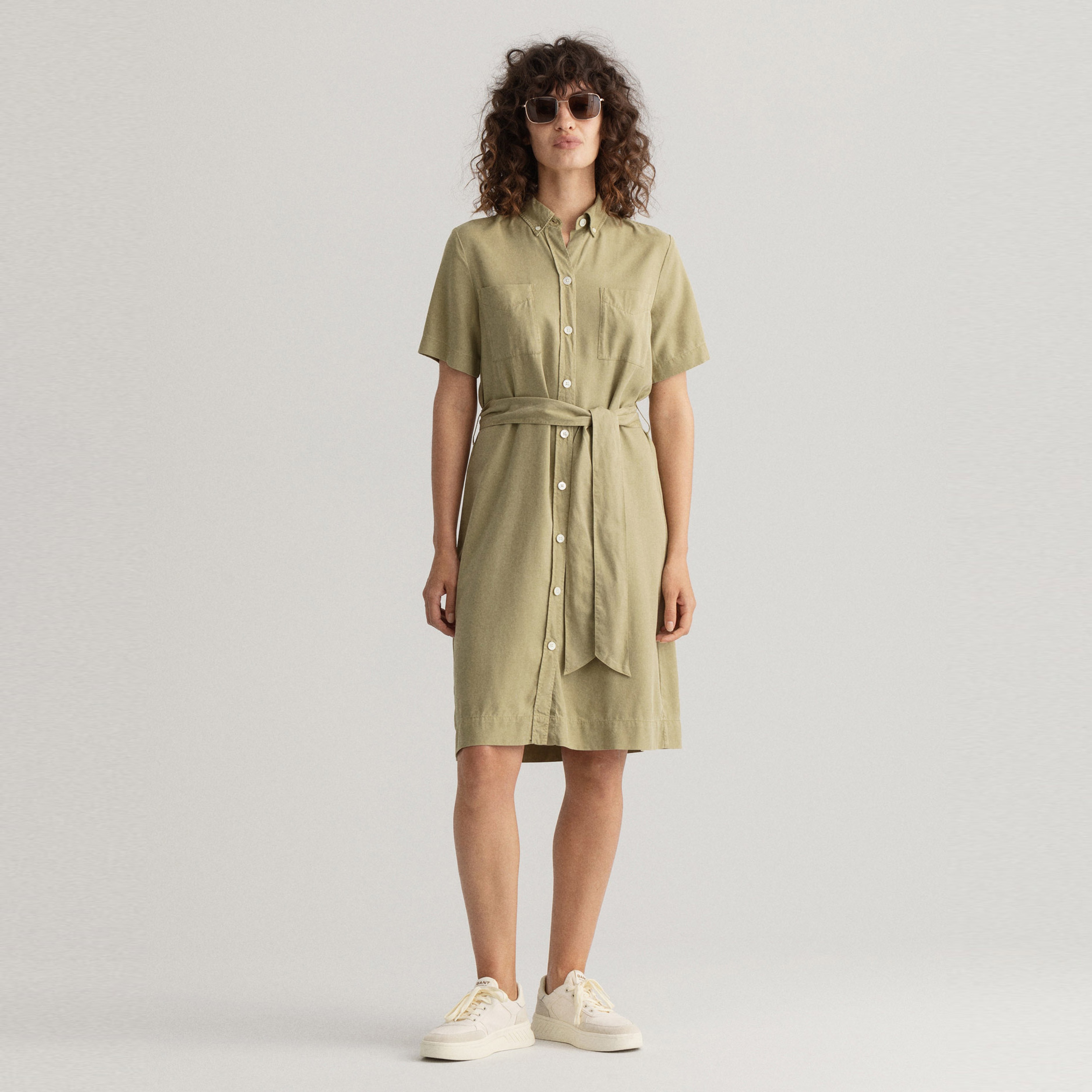 GANT Kadın Yeşil Regular Fit Düğmeli Yaka Elbise