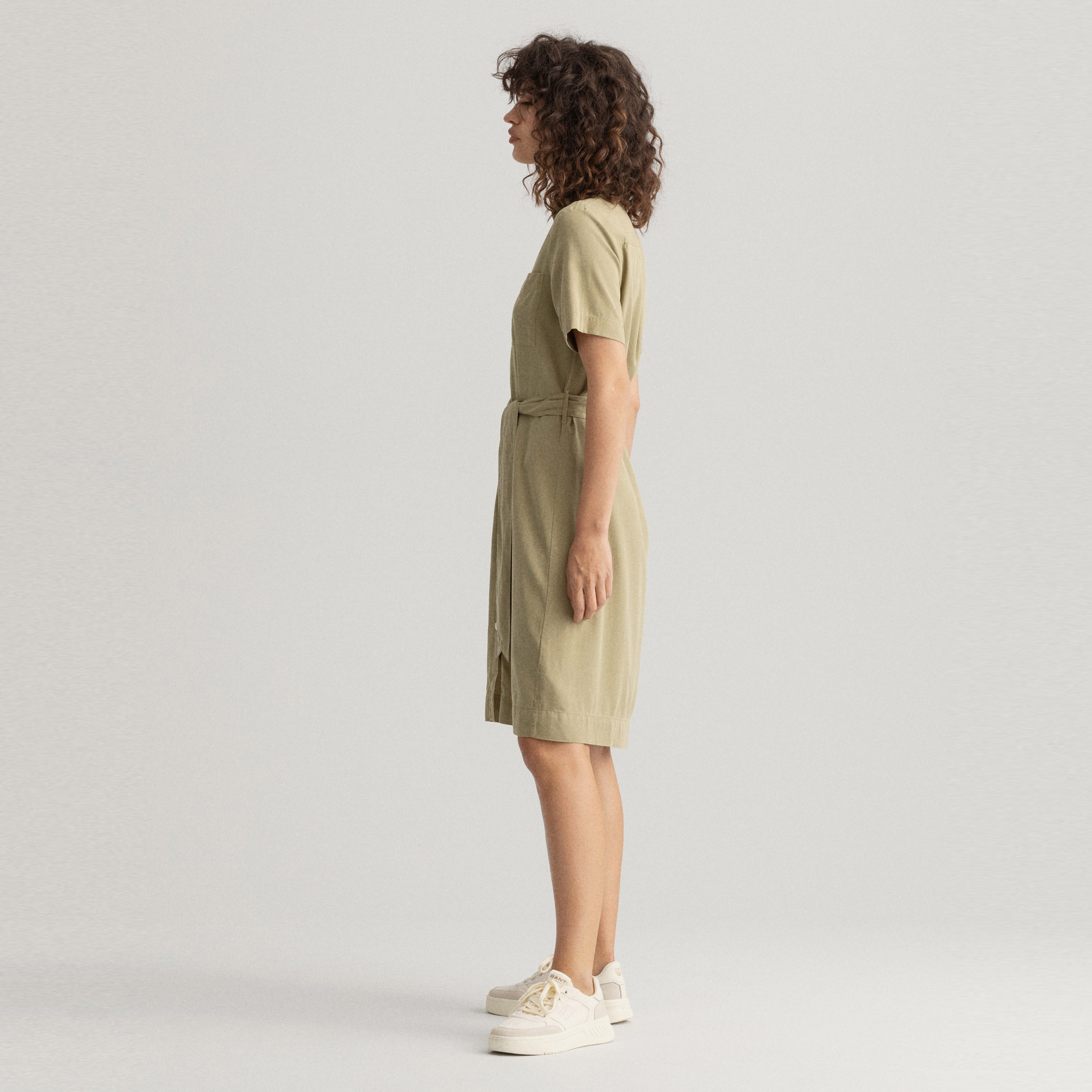 GANT Kadın Yeşil Regular Fit Düğmeli Yaka Elbise