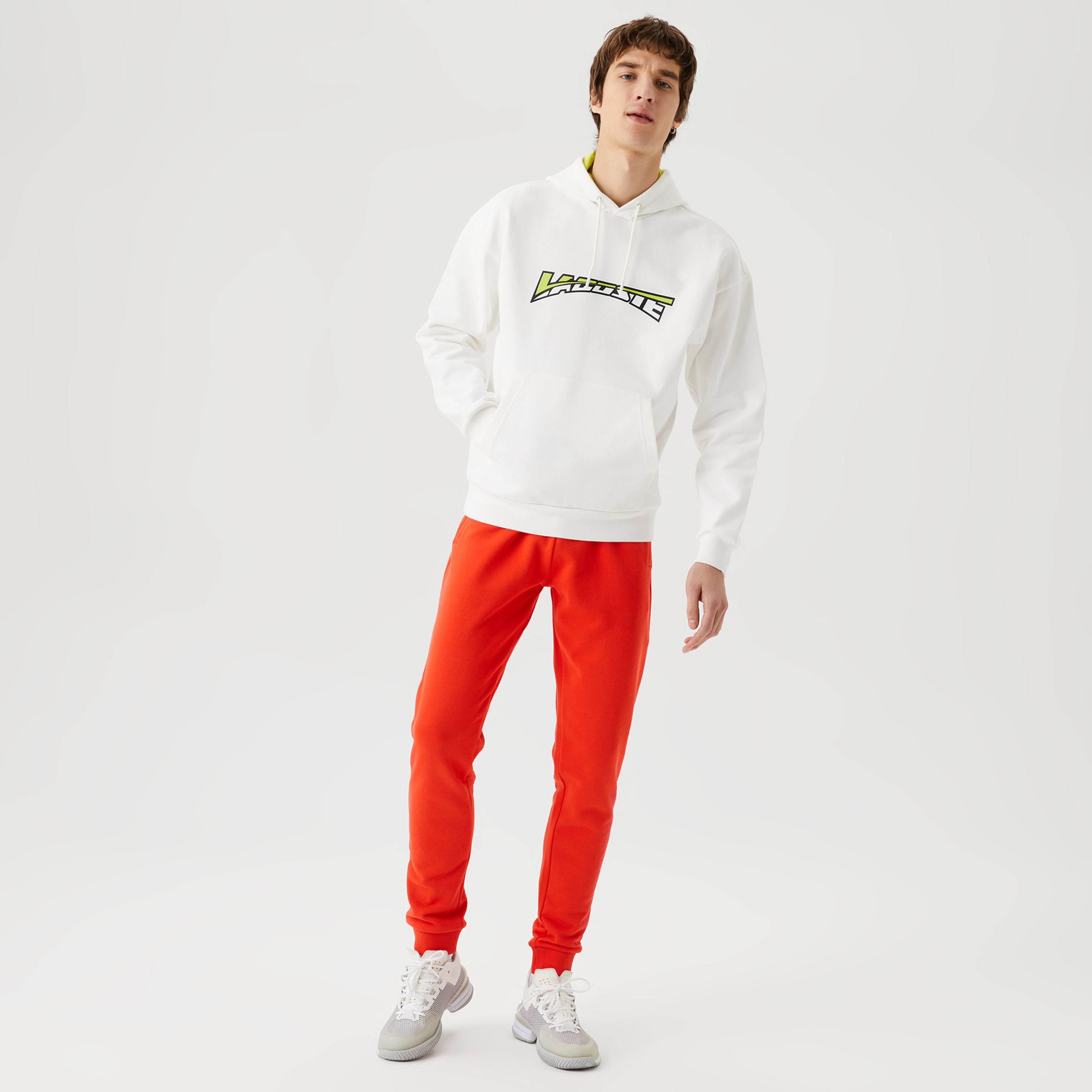 Erkek Relaxed Fit Kapüşonlu Baskılı Beyaz Sweatshirt