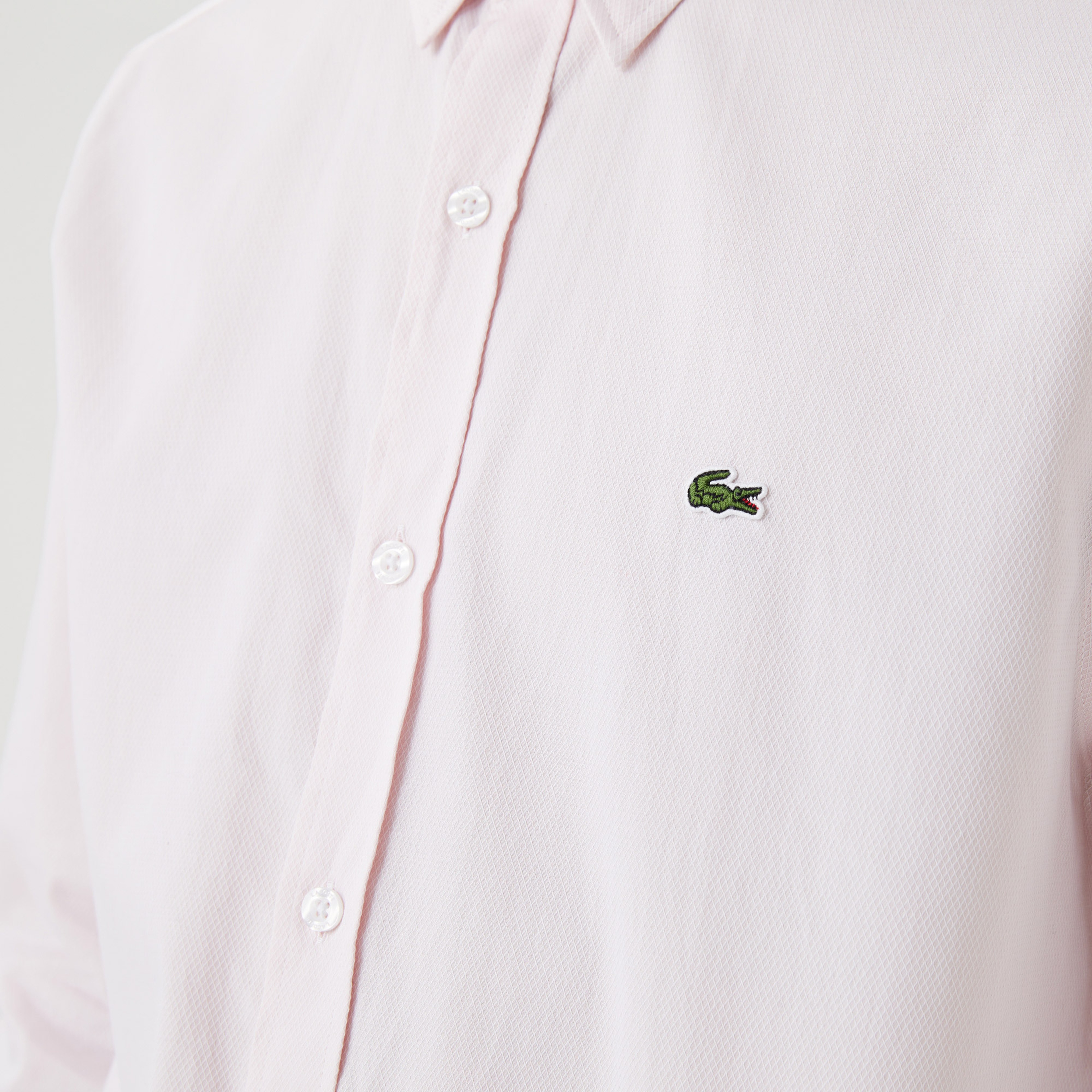 Erkek Slim Fit Düğmeli Yaka Pembe Gömlek