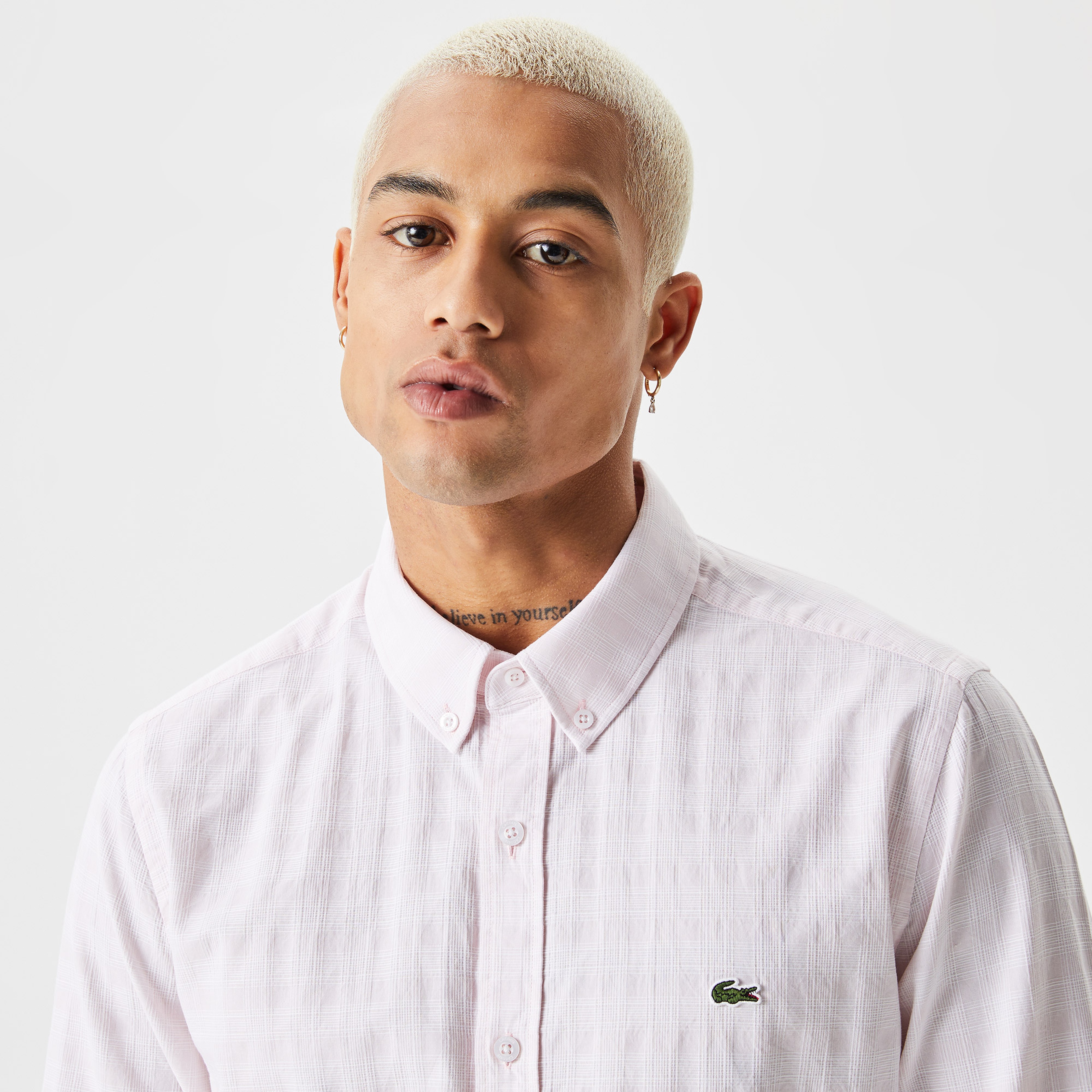 Erkek Slim Fit Düğmeli Yaka Pembe Gömlek