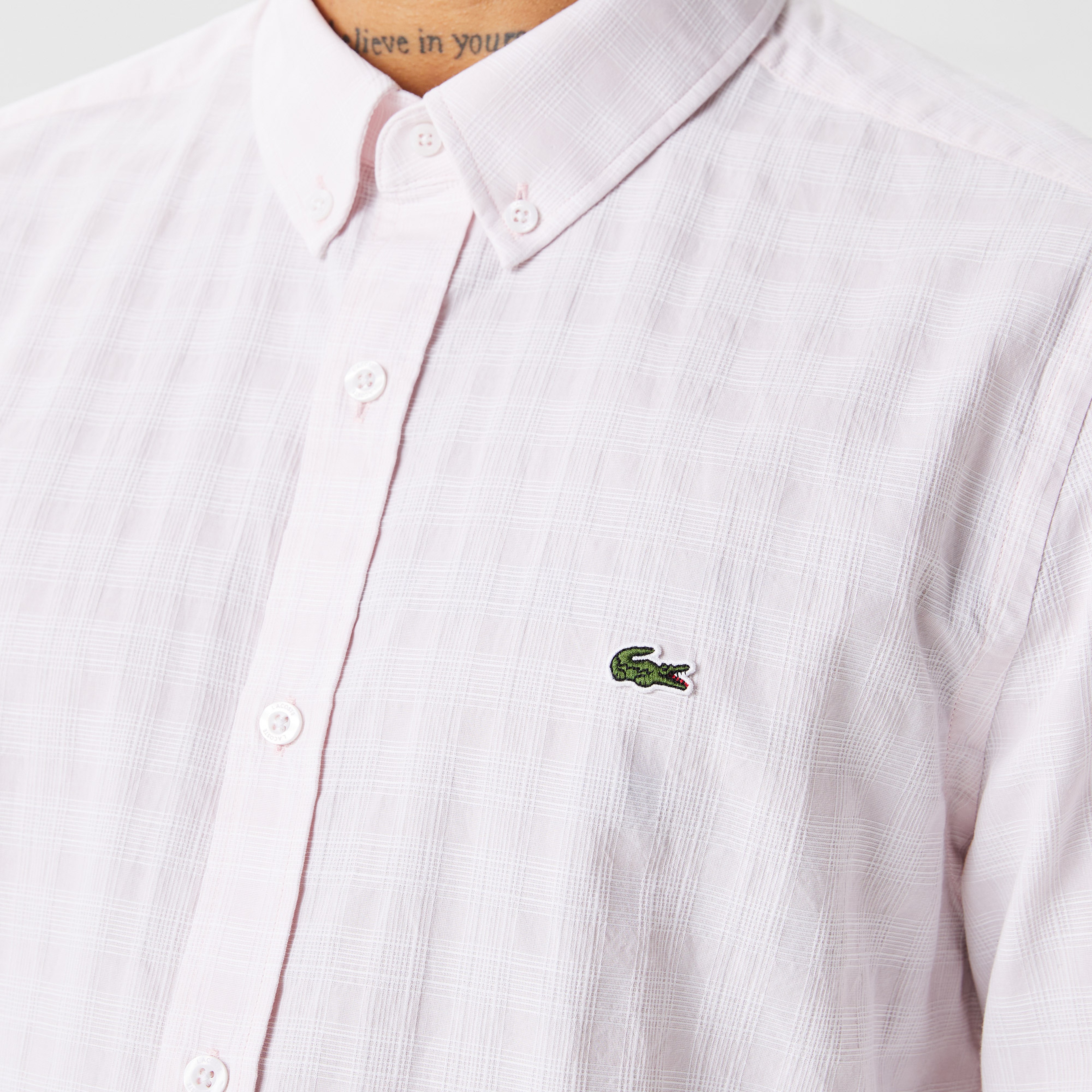 Erkek Slim Fit Düğmeli Yaka Pembe Gömlek
