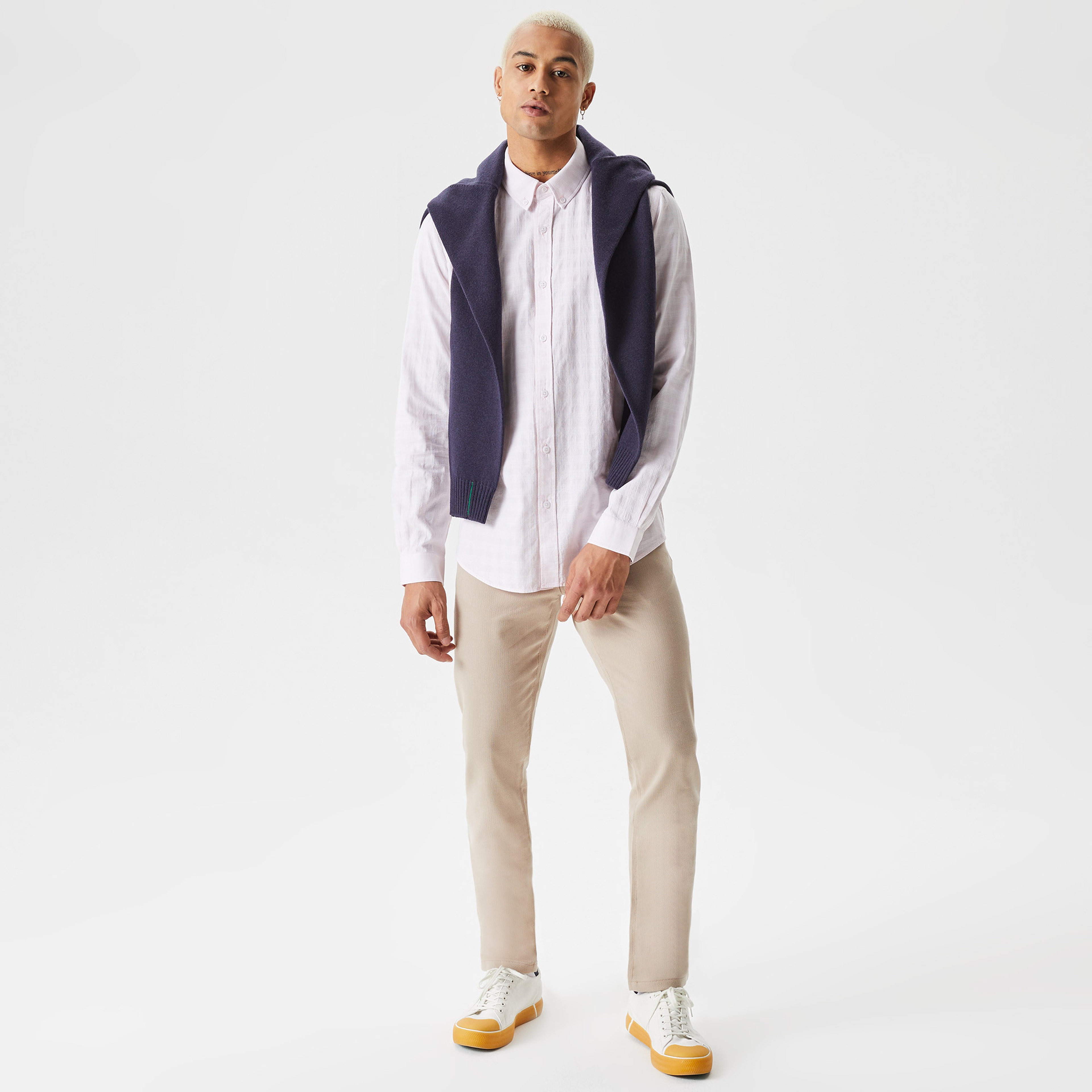 Erkek Slim Fit Düğmeli Yaka Pembe Gömlek