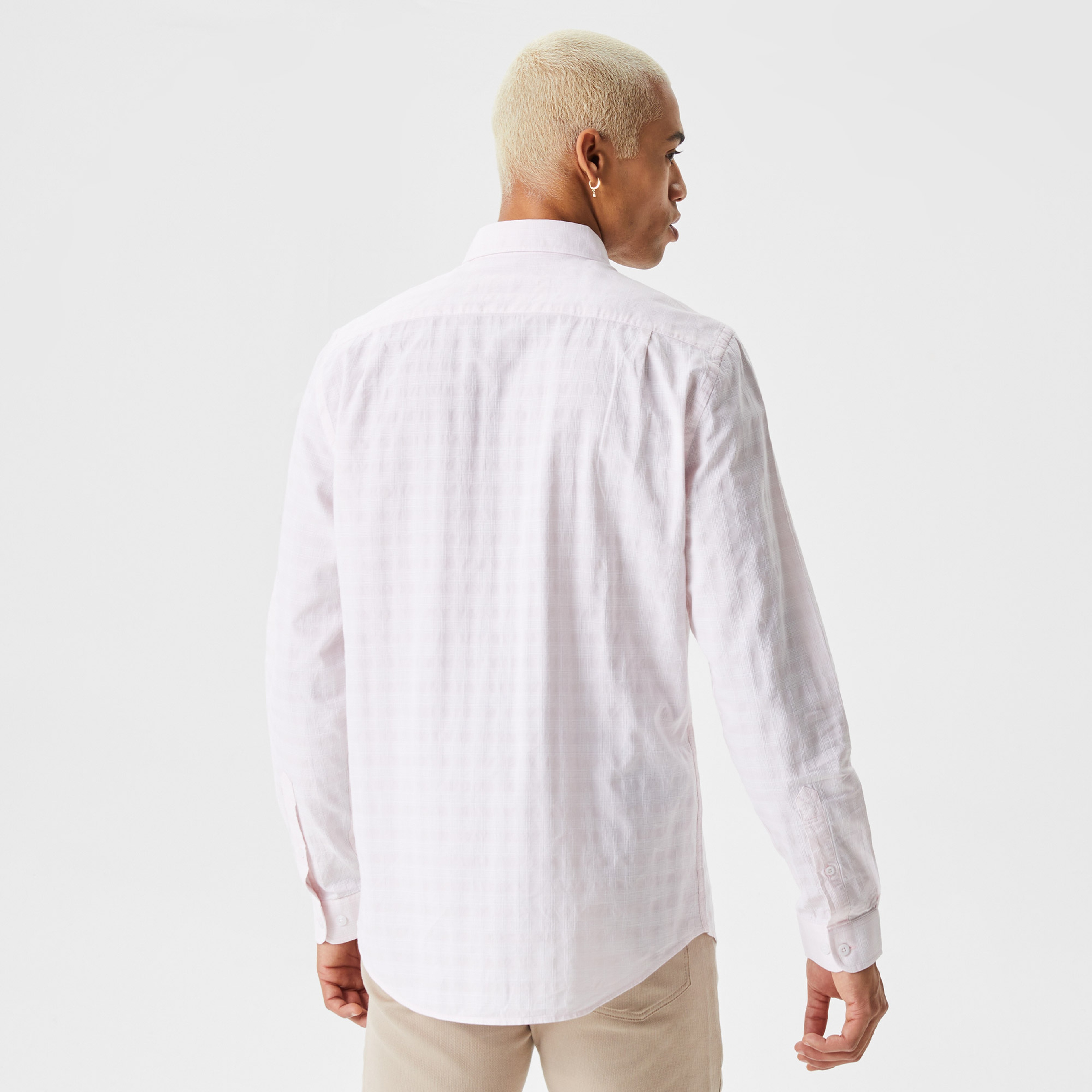Erkek Slim Fit Düğmeli Yaka Pembe Gömlek