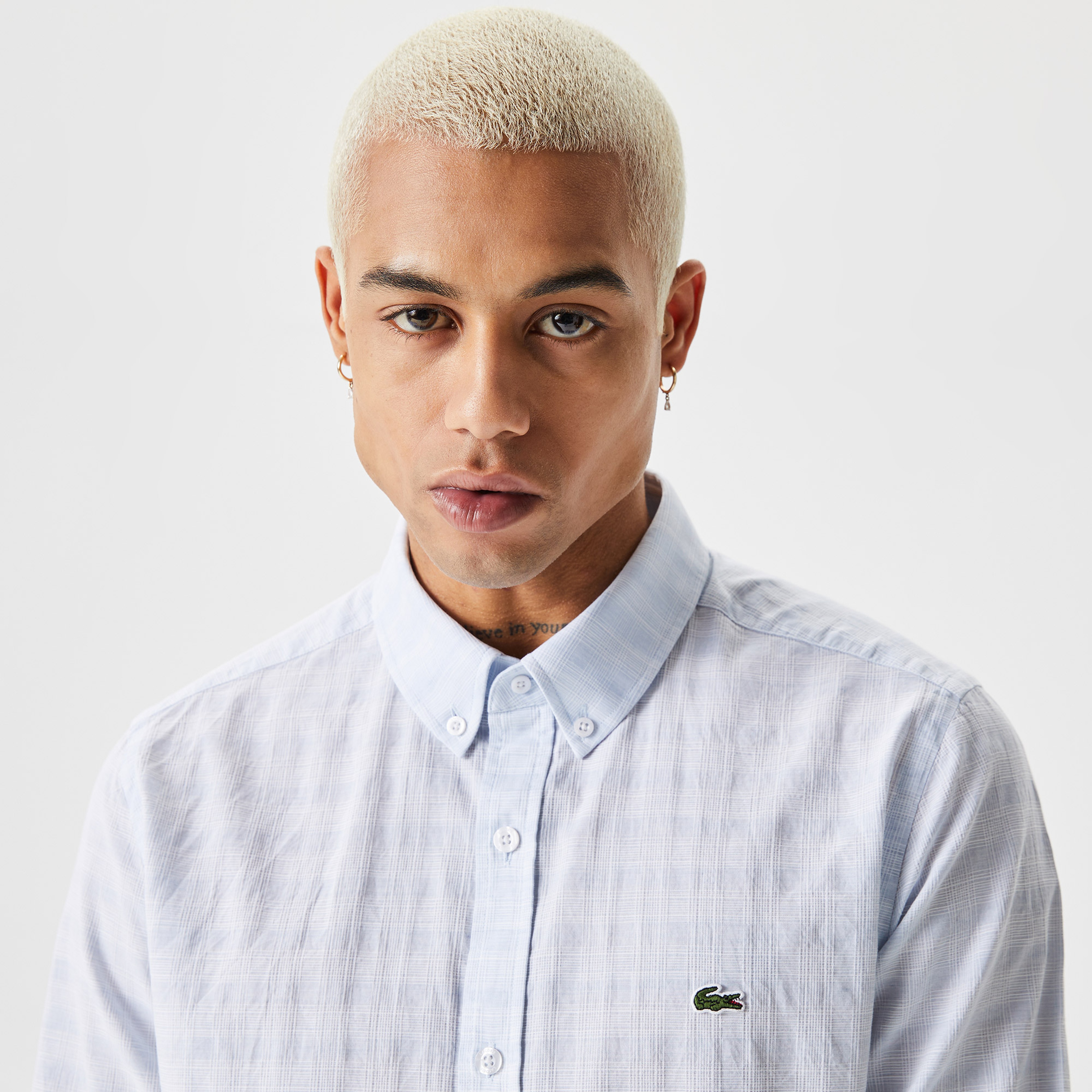 Erkek Slim Fit Düğmeli Yaka Mavi Gömlek