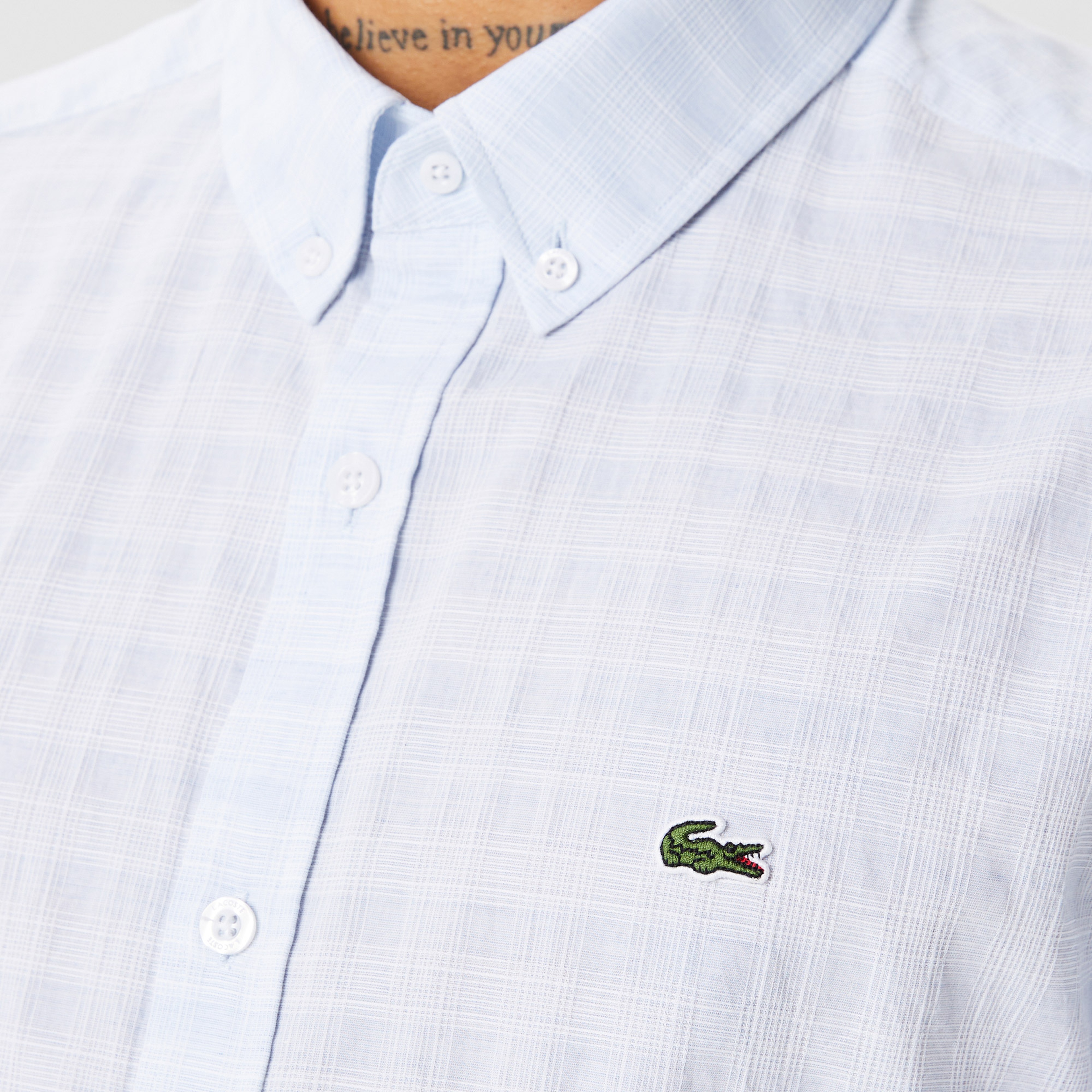 Erkek Slim Fit Düğmeli Yaka Mavi Gömlek