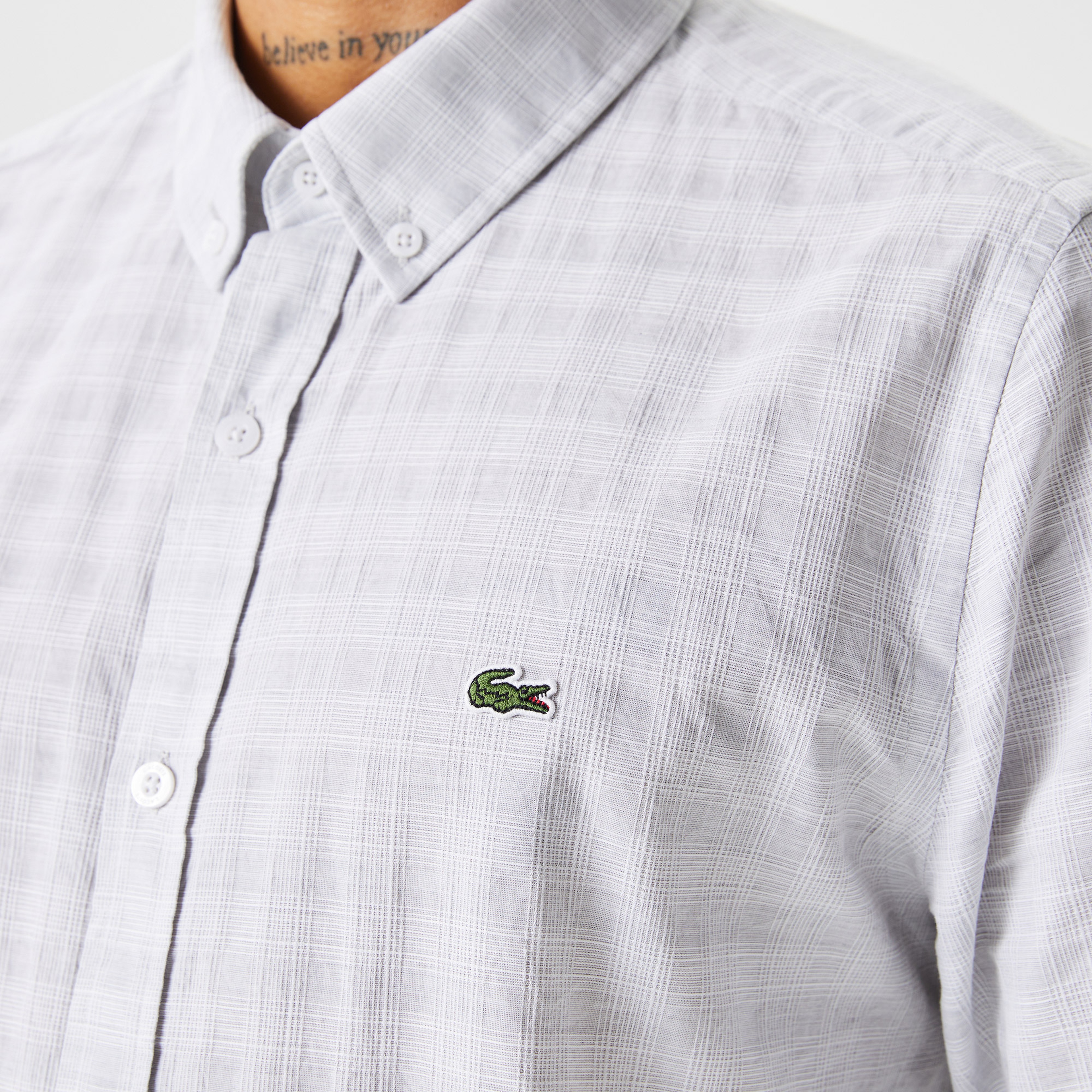 Erkek Slim Fit Düğmeli Yaka Gri Gömlek