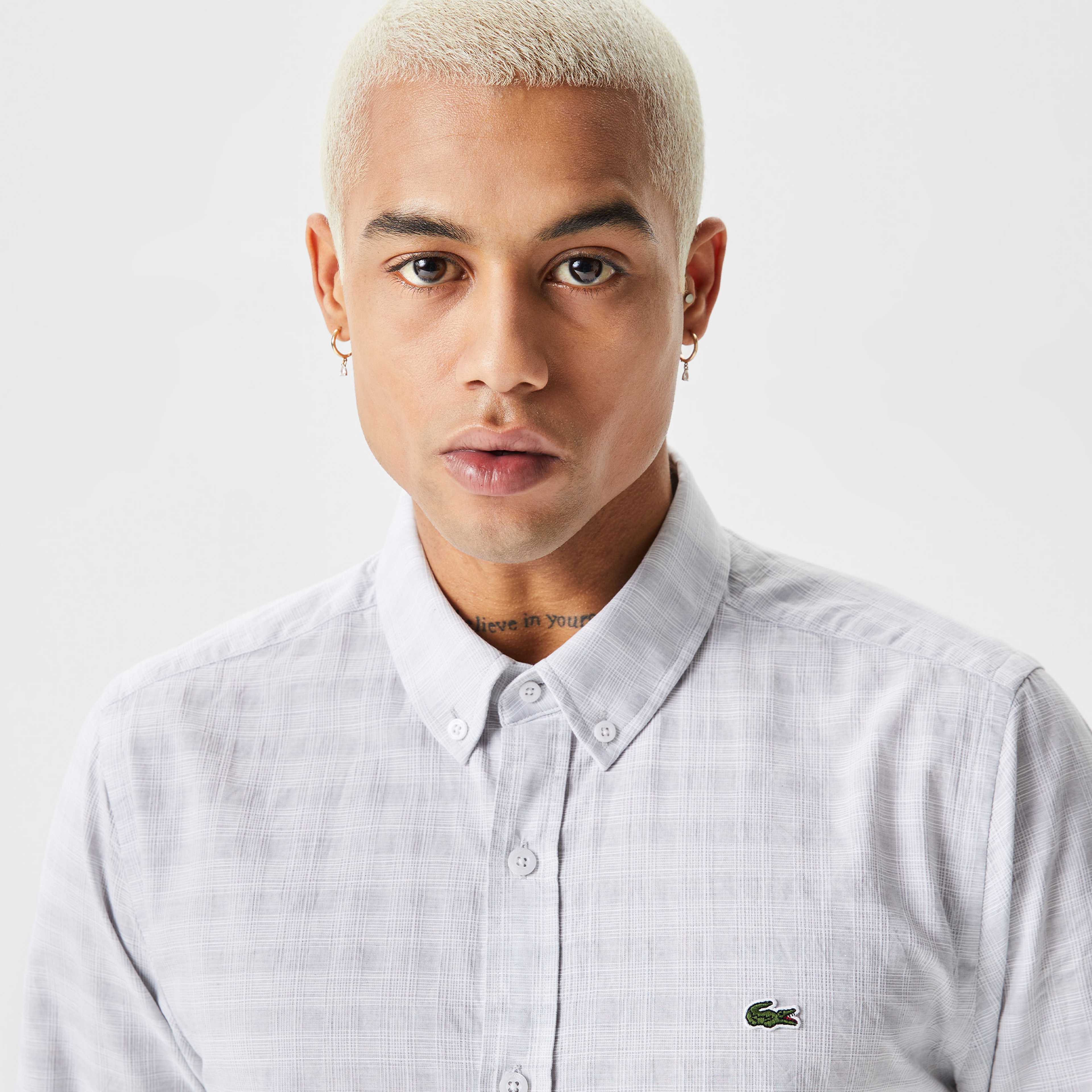 Erkek Slim Fit Düğmeli Yaka Gri Gömlek