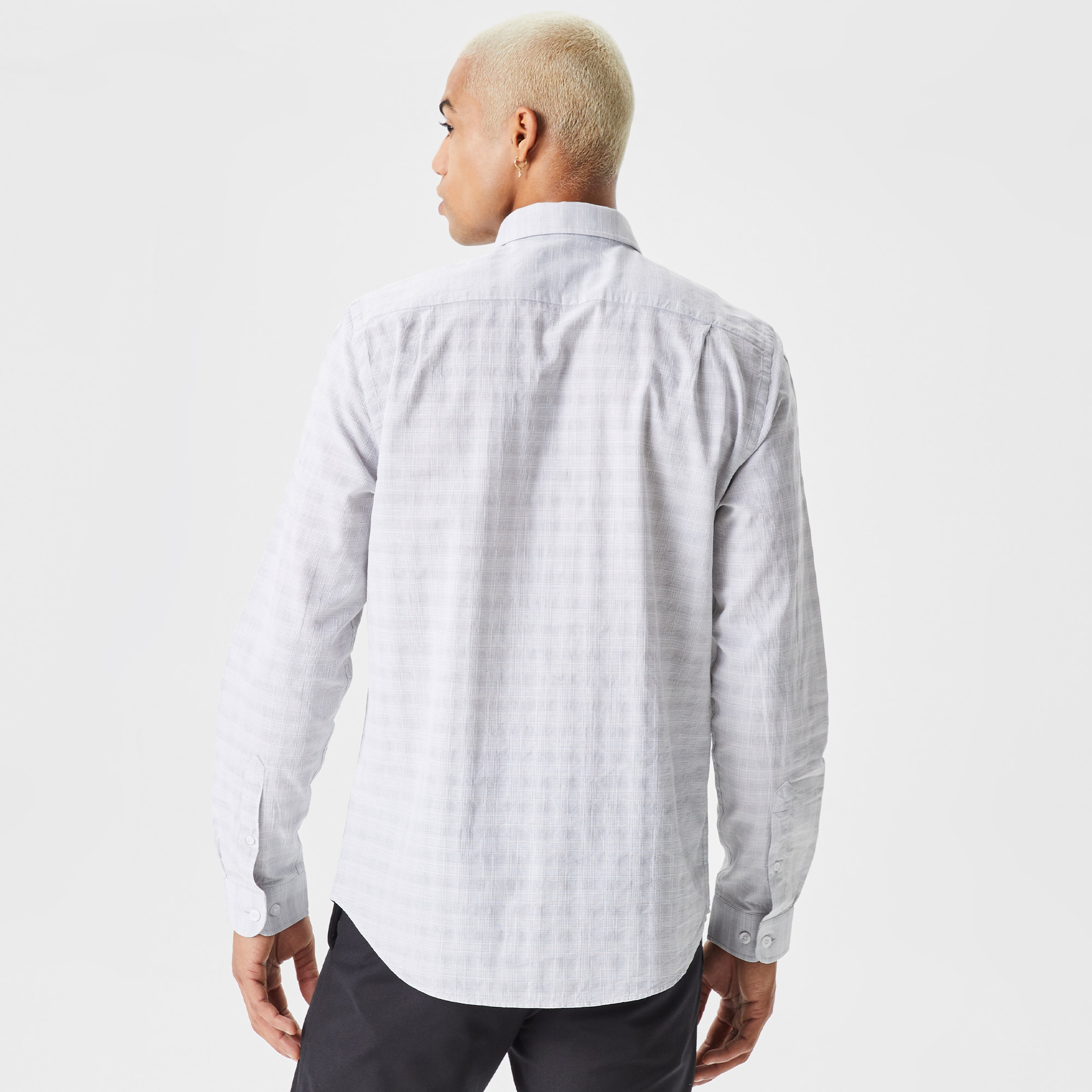 Erkek Slim Fit Düğmeli Yaka Gri Gömlek