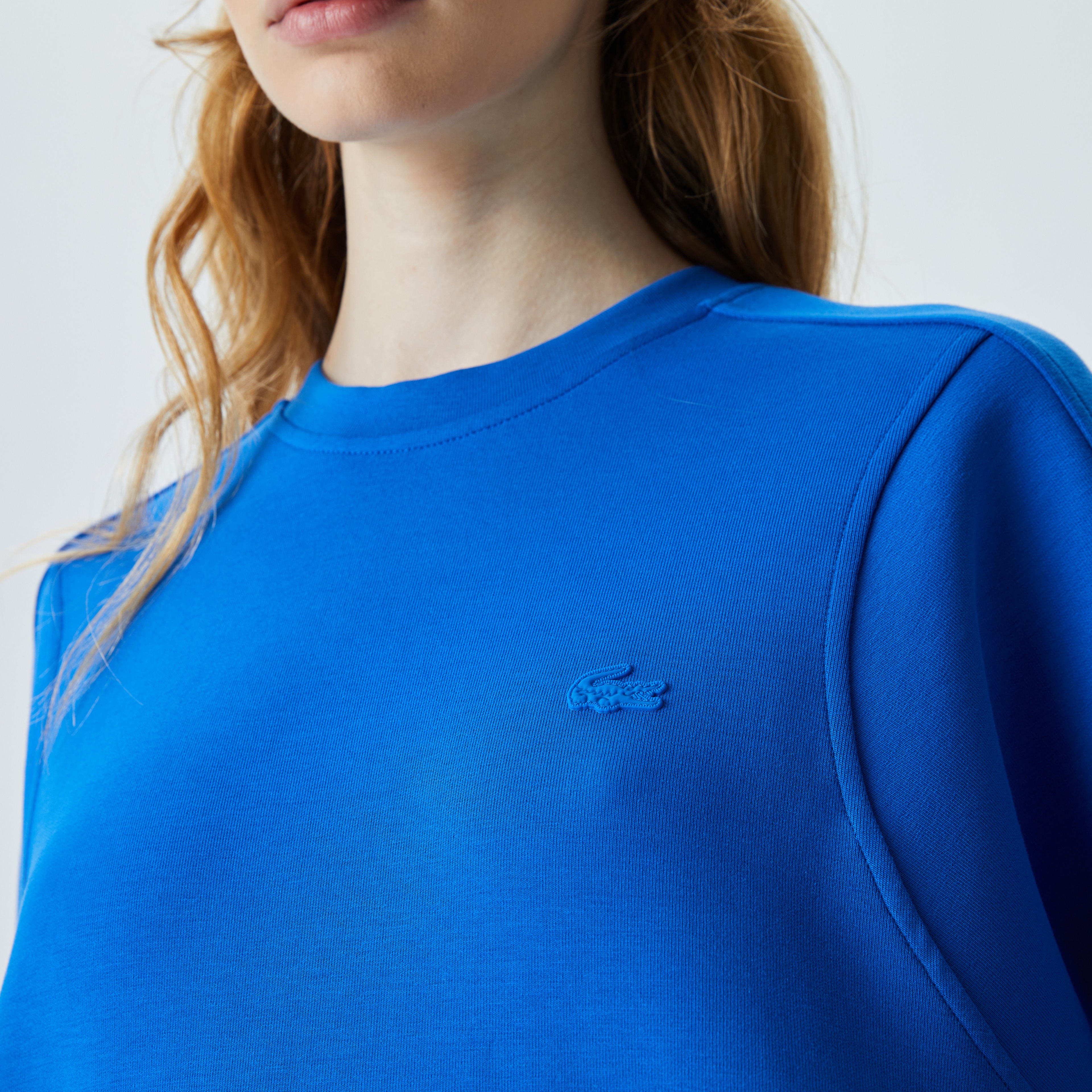 Kadın Loose Fit Uzun Kollu Bisiklet Yaka Baskılı Mavi Elbise