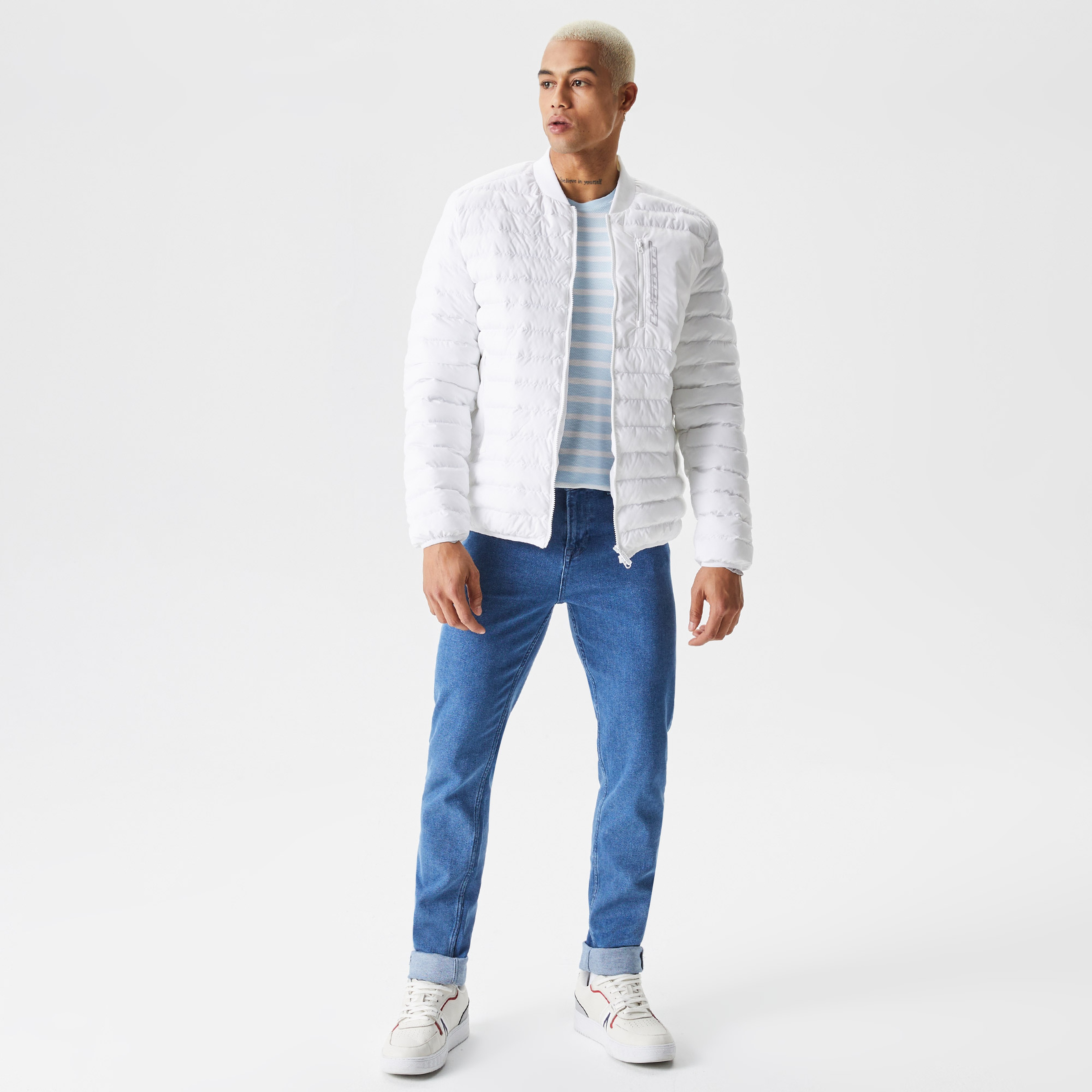 Erkek Hakim Yaka Kapitone Beyaz Mont