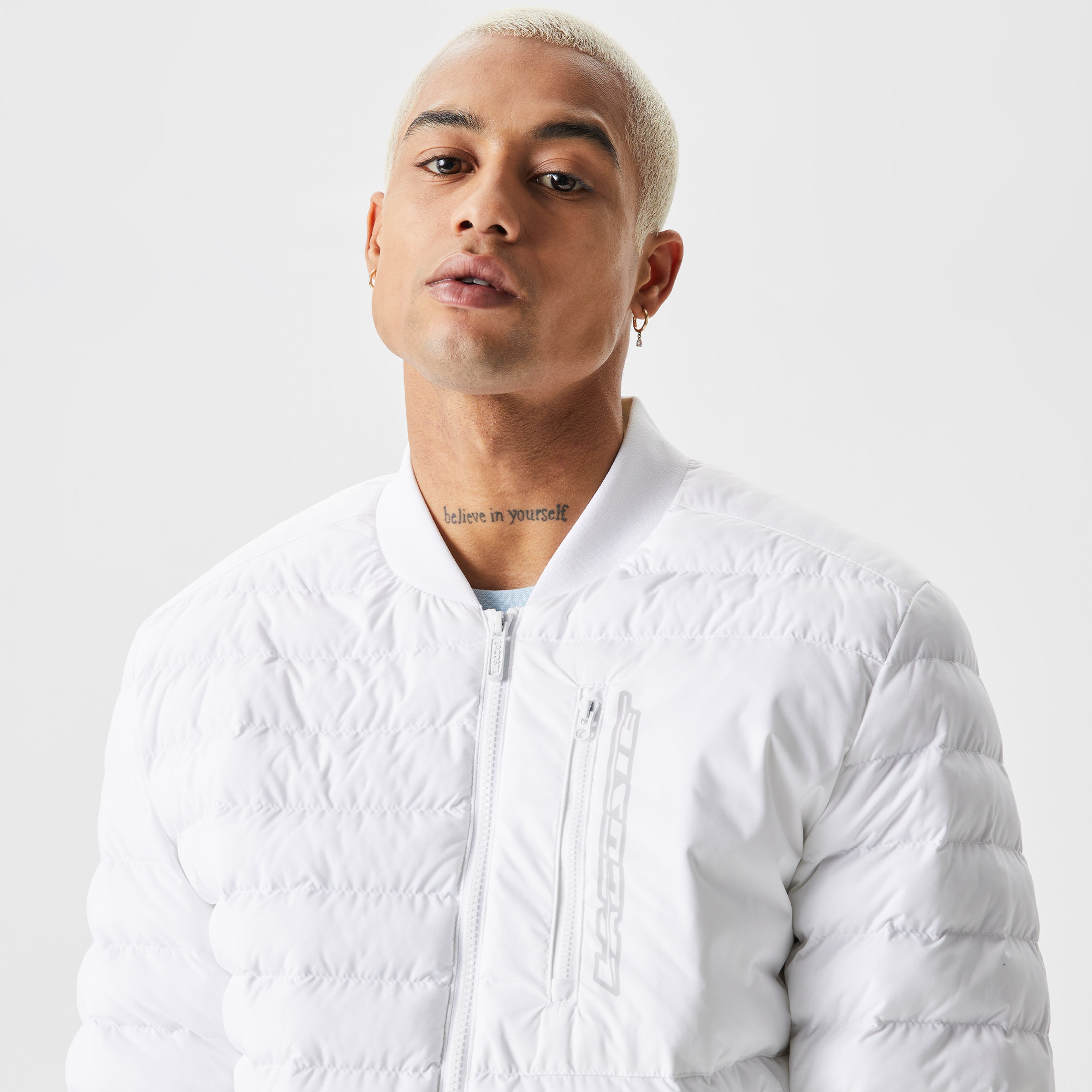 Erkek Hakim Yaka Kapitone Beyaz Mont