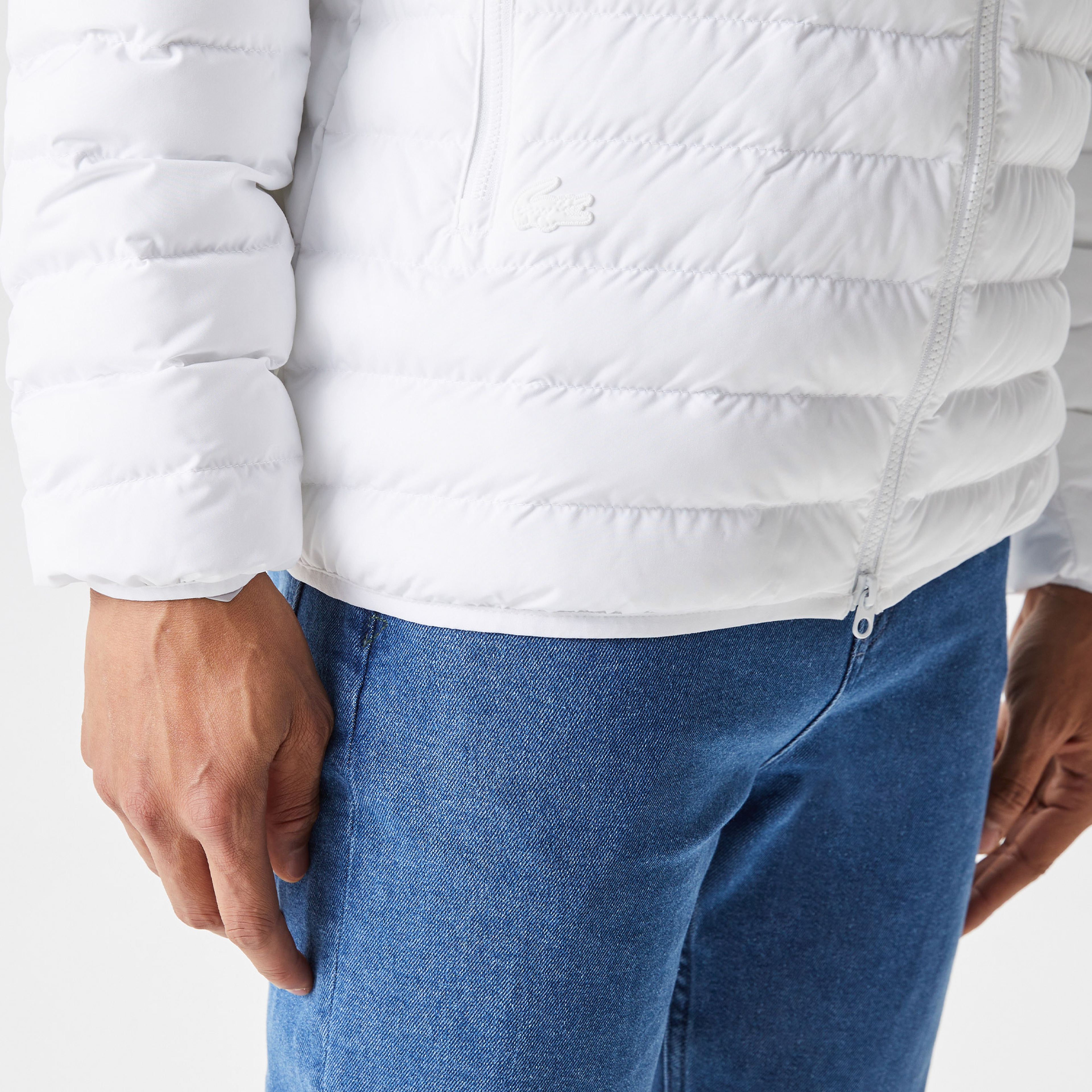 Erkek Hakim Yaka Kapitone Beyaz Mont