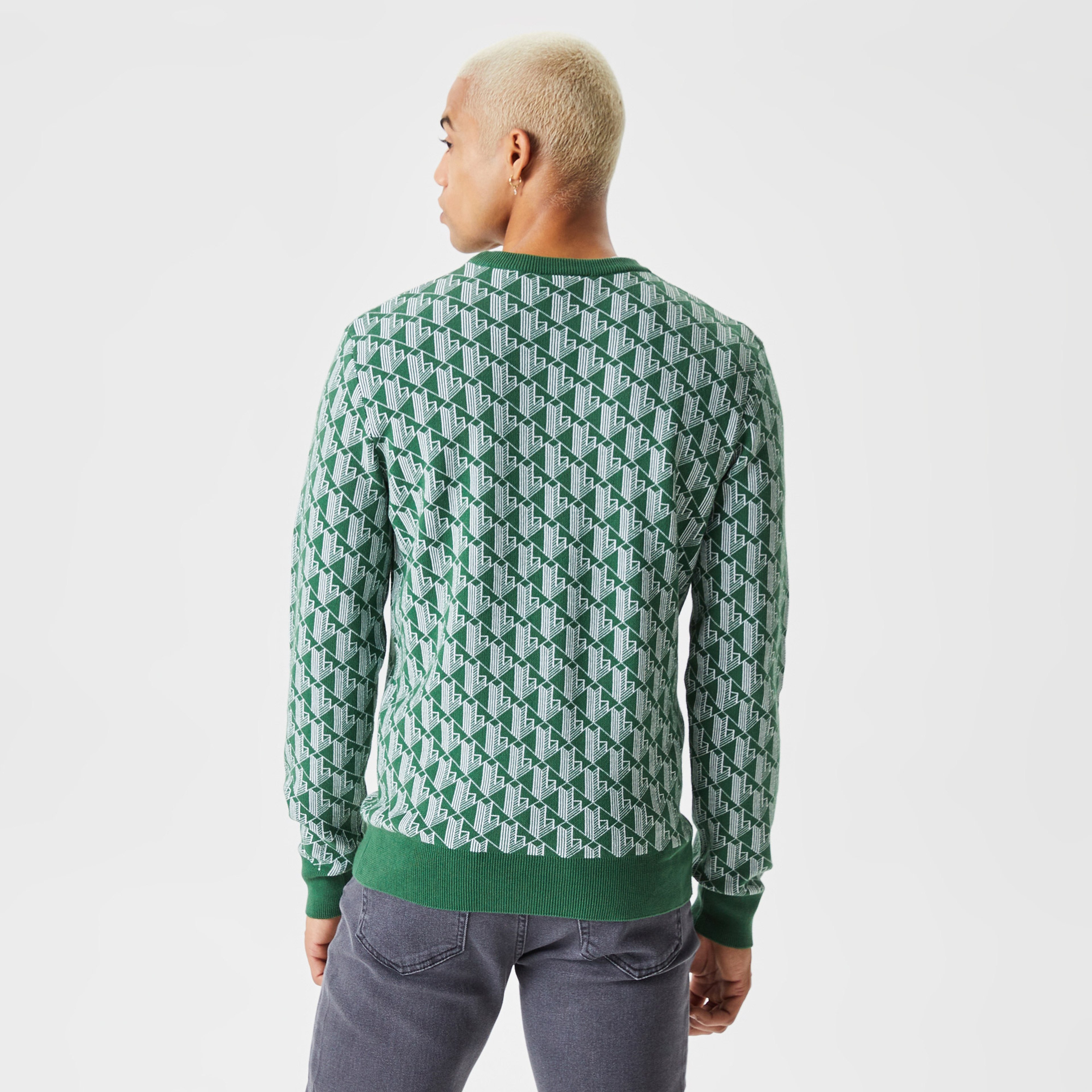 Erkek Bisiklet Yaka Monogram Yeşil Kazak