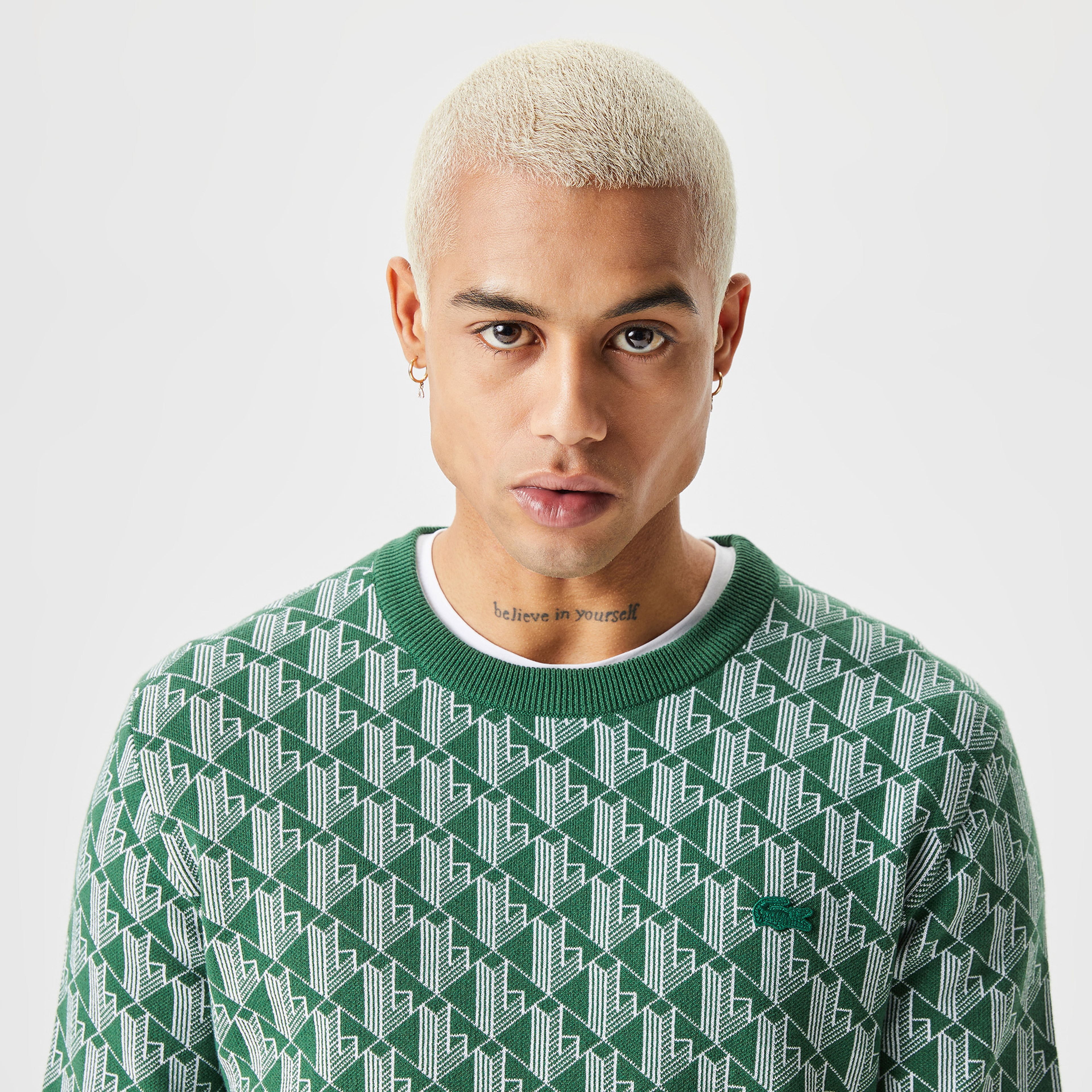 Erkek Bisiklet Yaka Monogram Yeşil Kazak