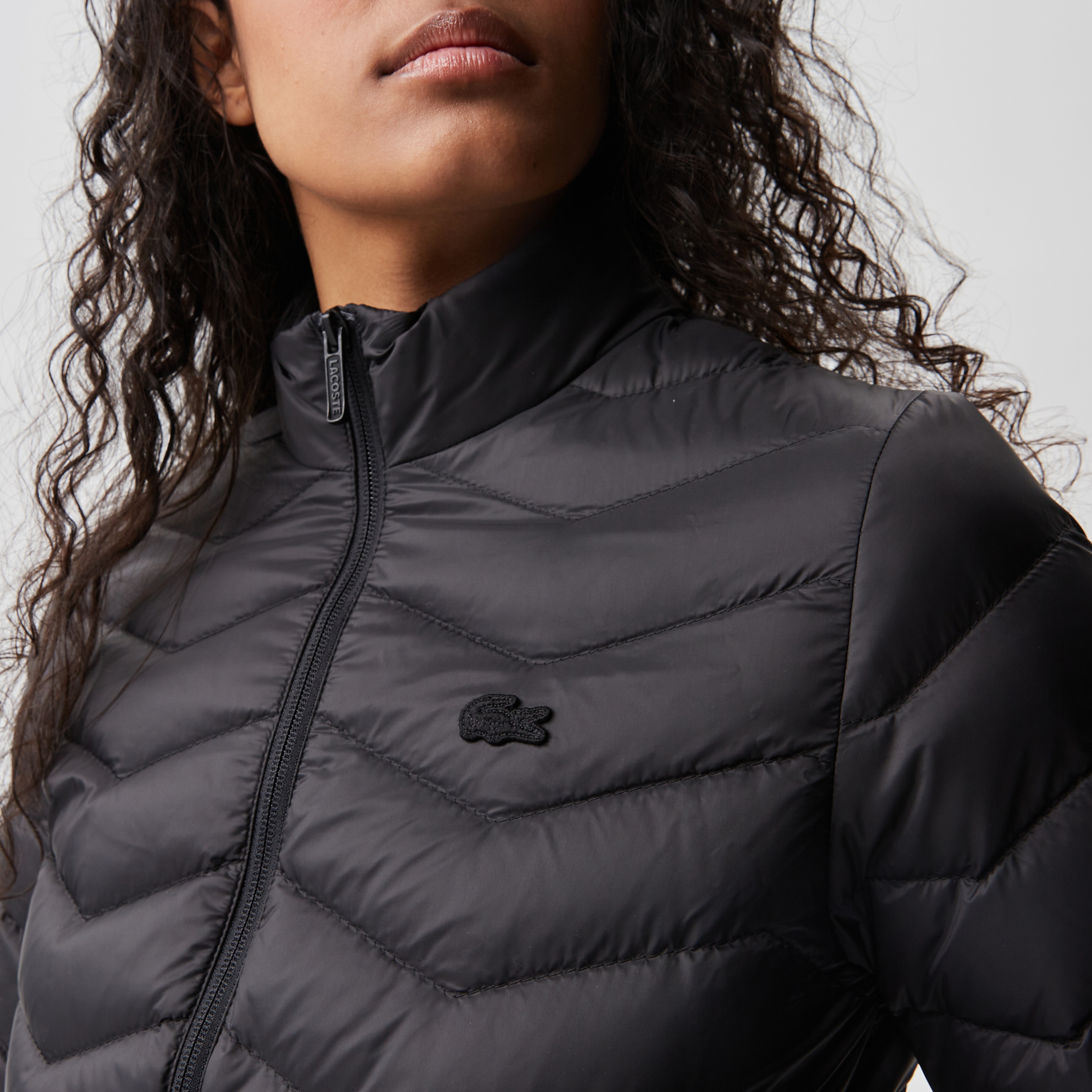 Kadın Dik Yaka Kapitone Siyah Mont