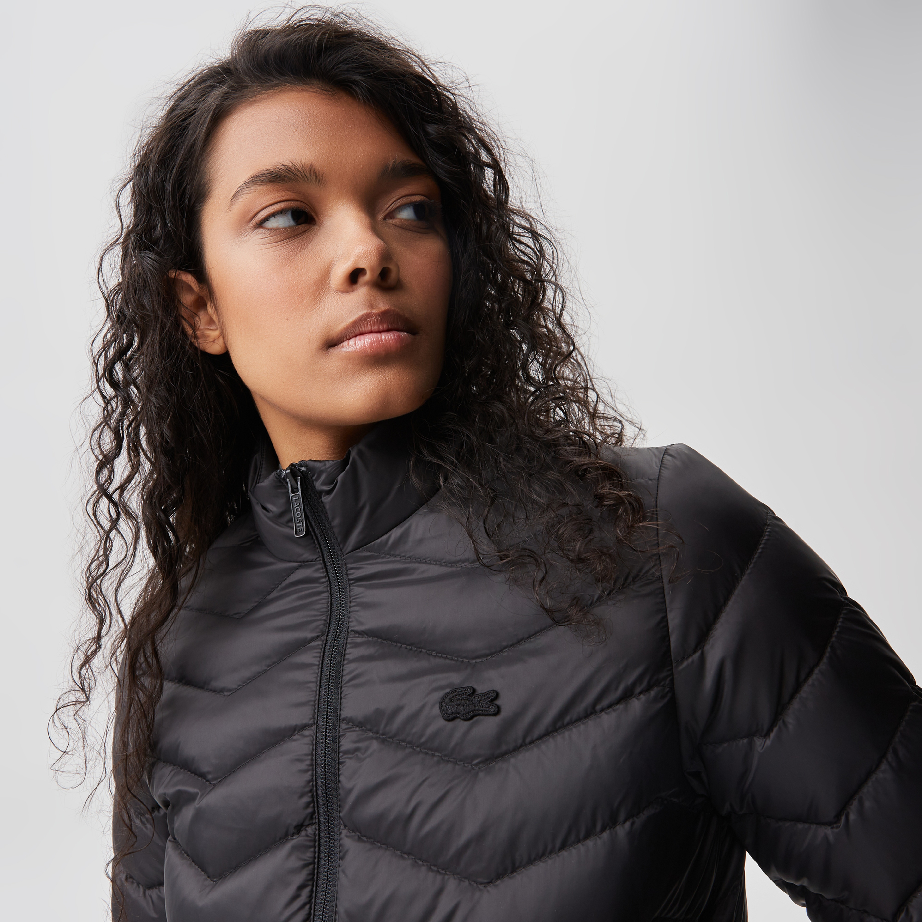 Kadın Dik Yaka Kapitone Siyah Mont