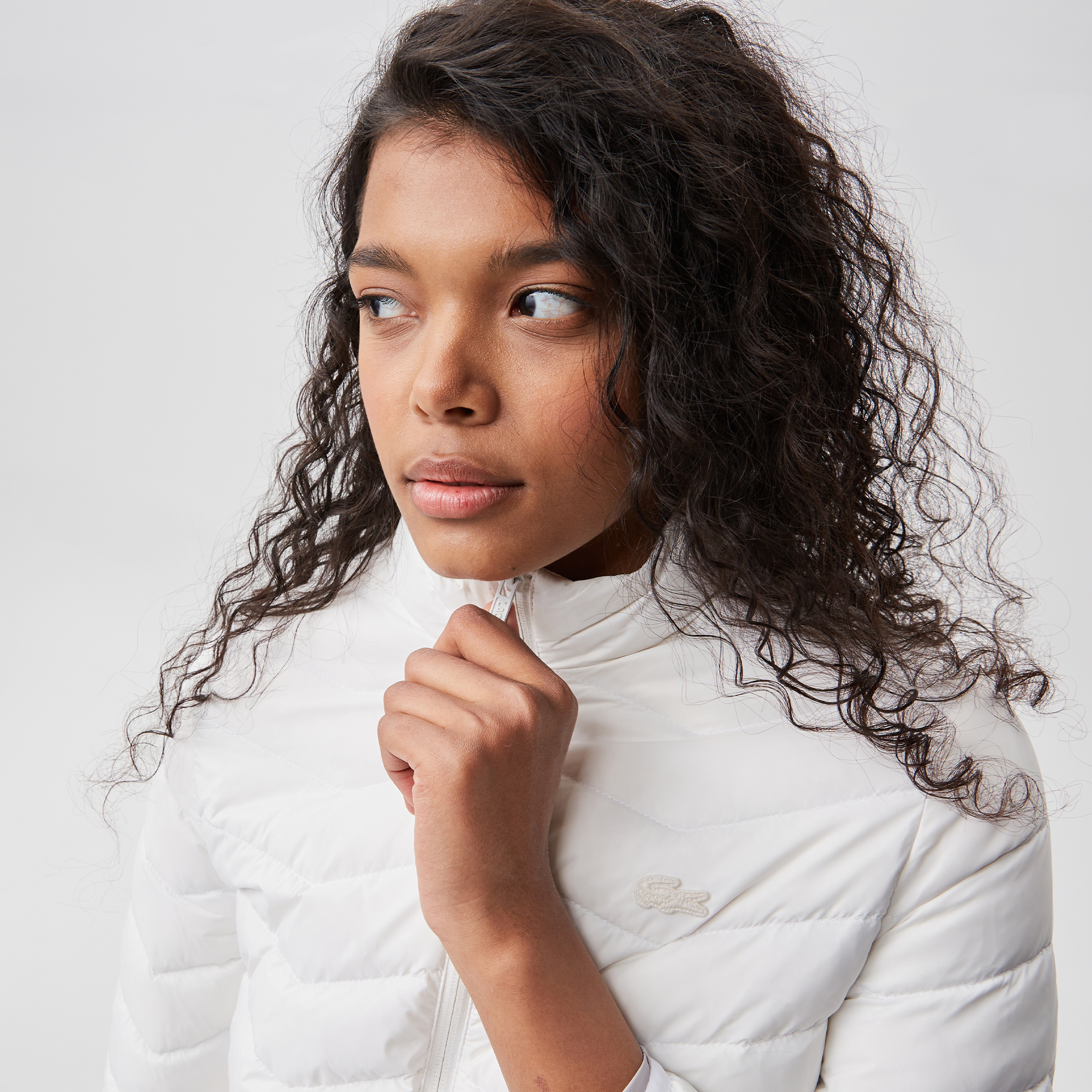 Kadın Dik Yaka Kapitone Beyaz Mont