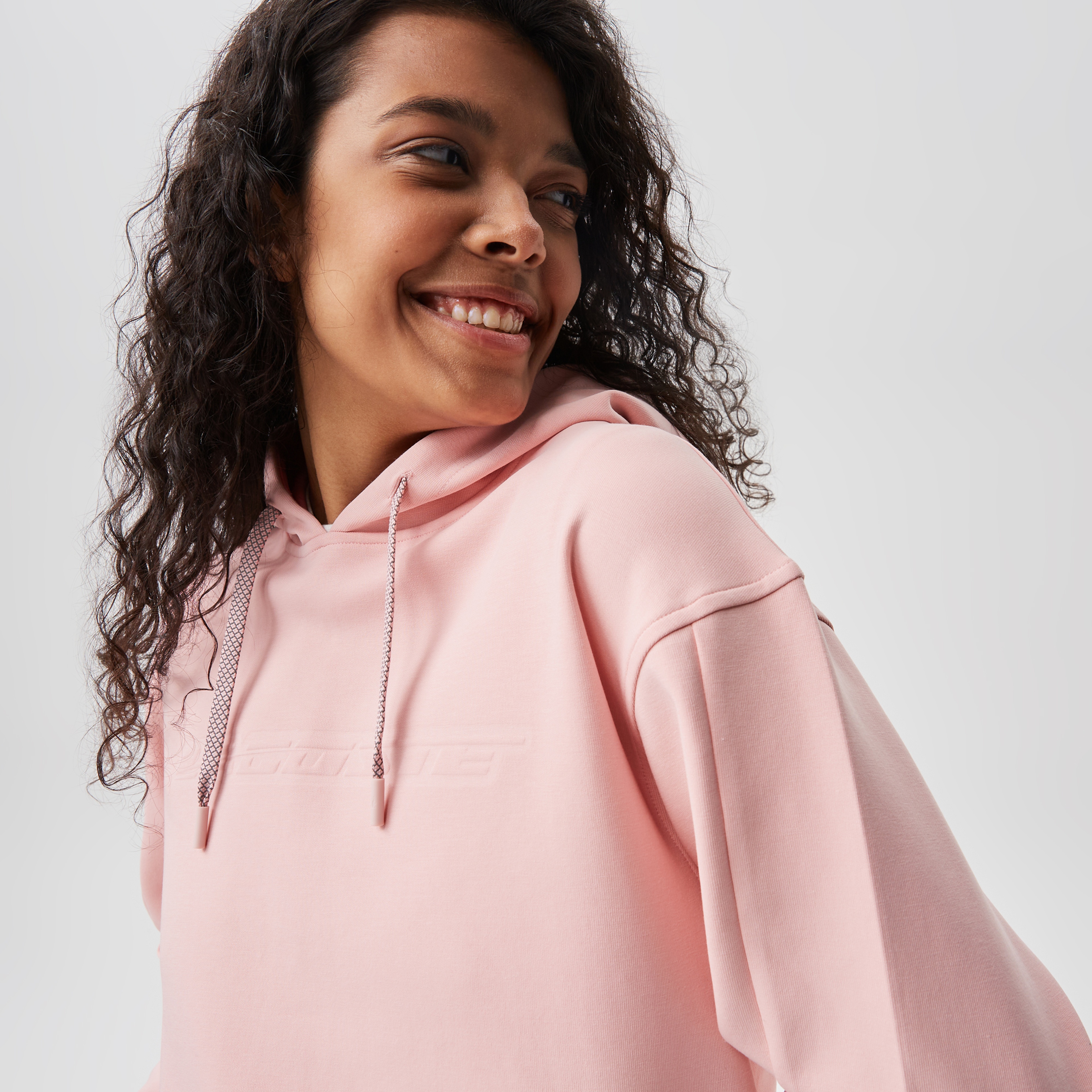 Kadın Loose Fit Kapüşonlu Baskılı Pembe Sweatshirt