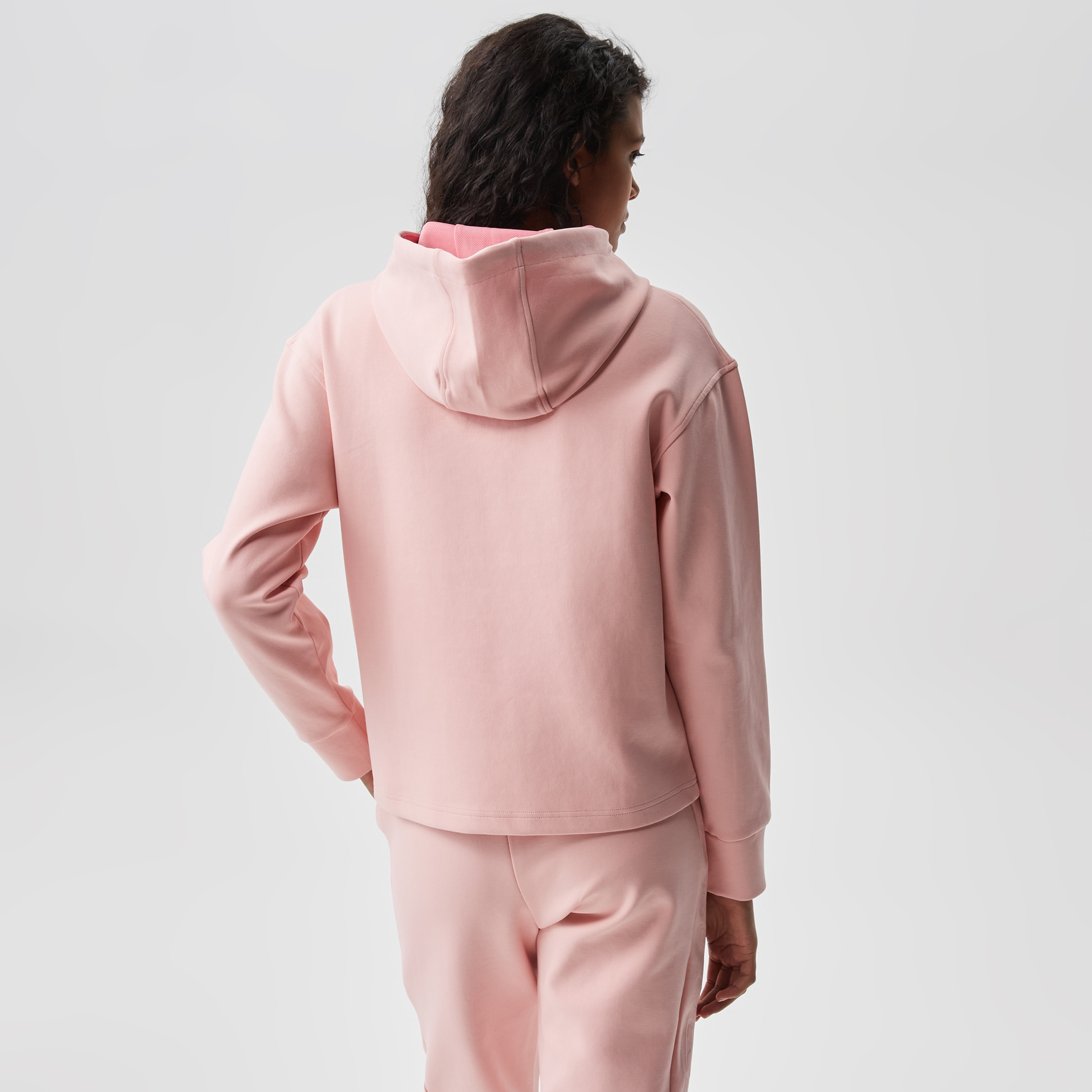 Kadın Loose Fit Kapüşonlu Baskılı Pembe Sweatshirt