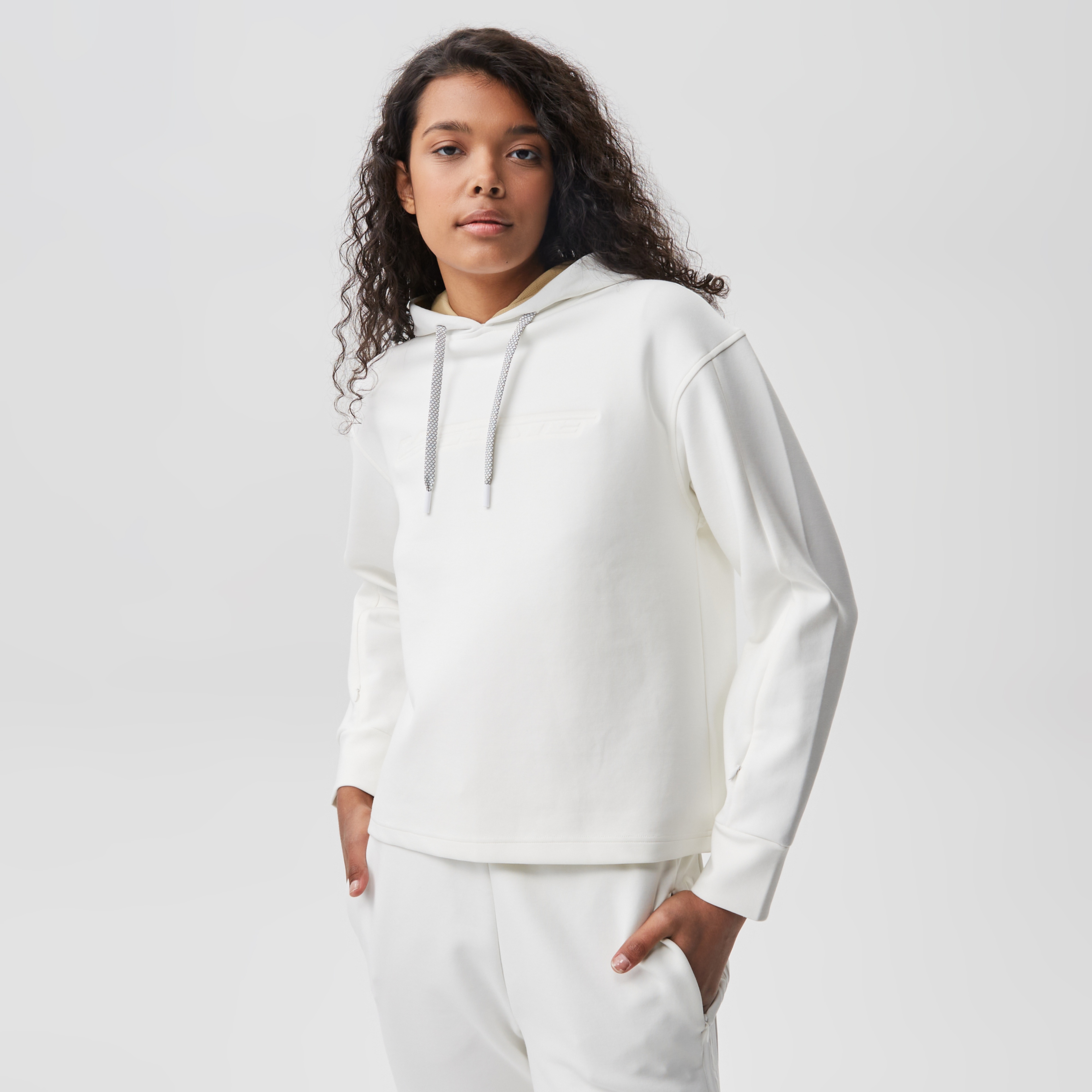 Kadın Loose Fit Kapüşonlu Baskılı Beyaz Sweatshirt