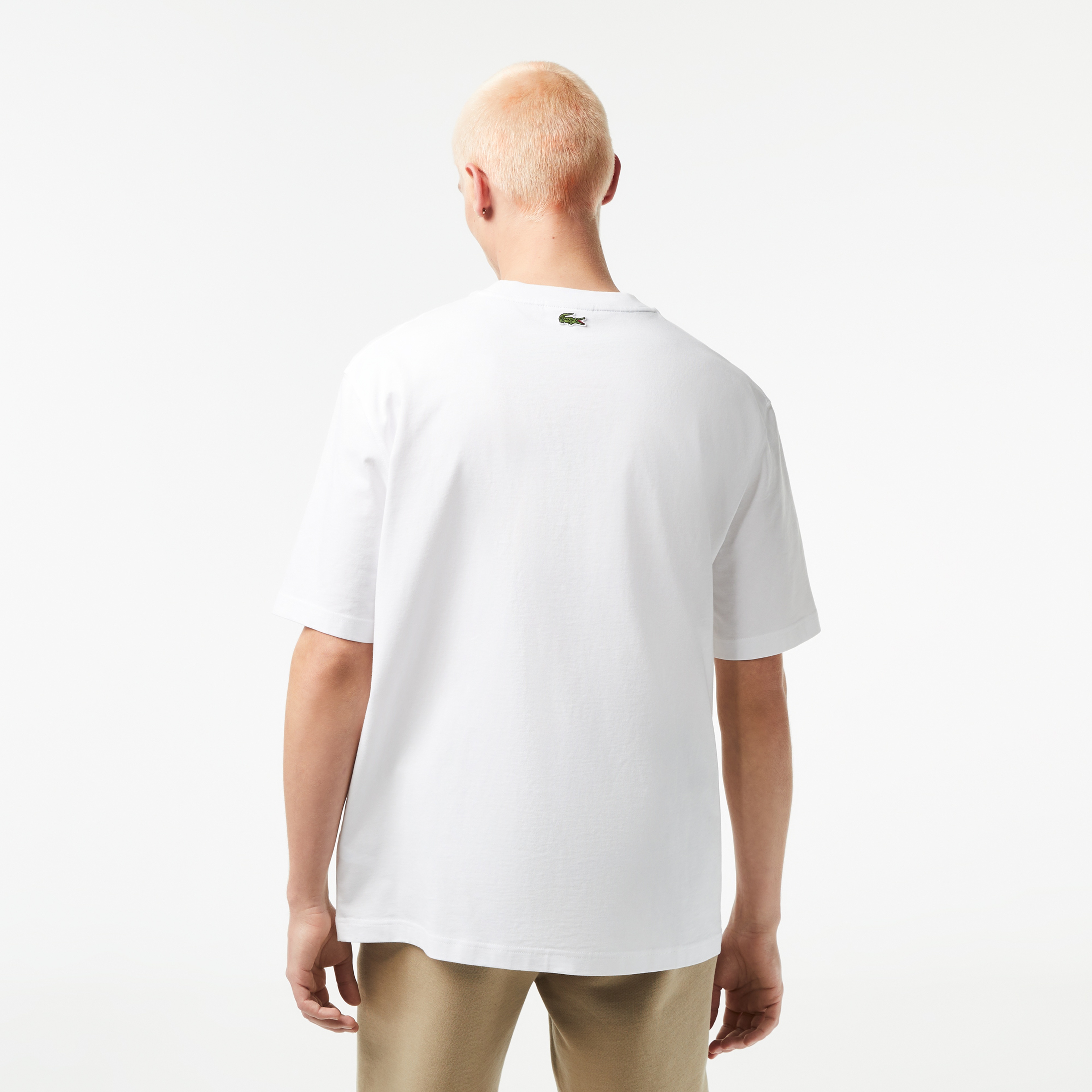 Erkek Loose Fit Bisiklet Yaka Organik Pamuk Baskılı Beyaz T-Shirt