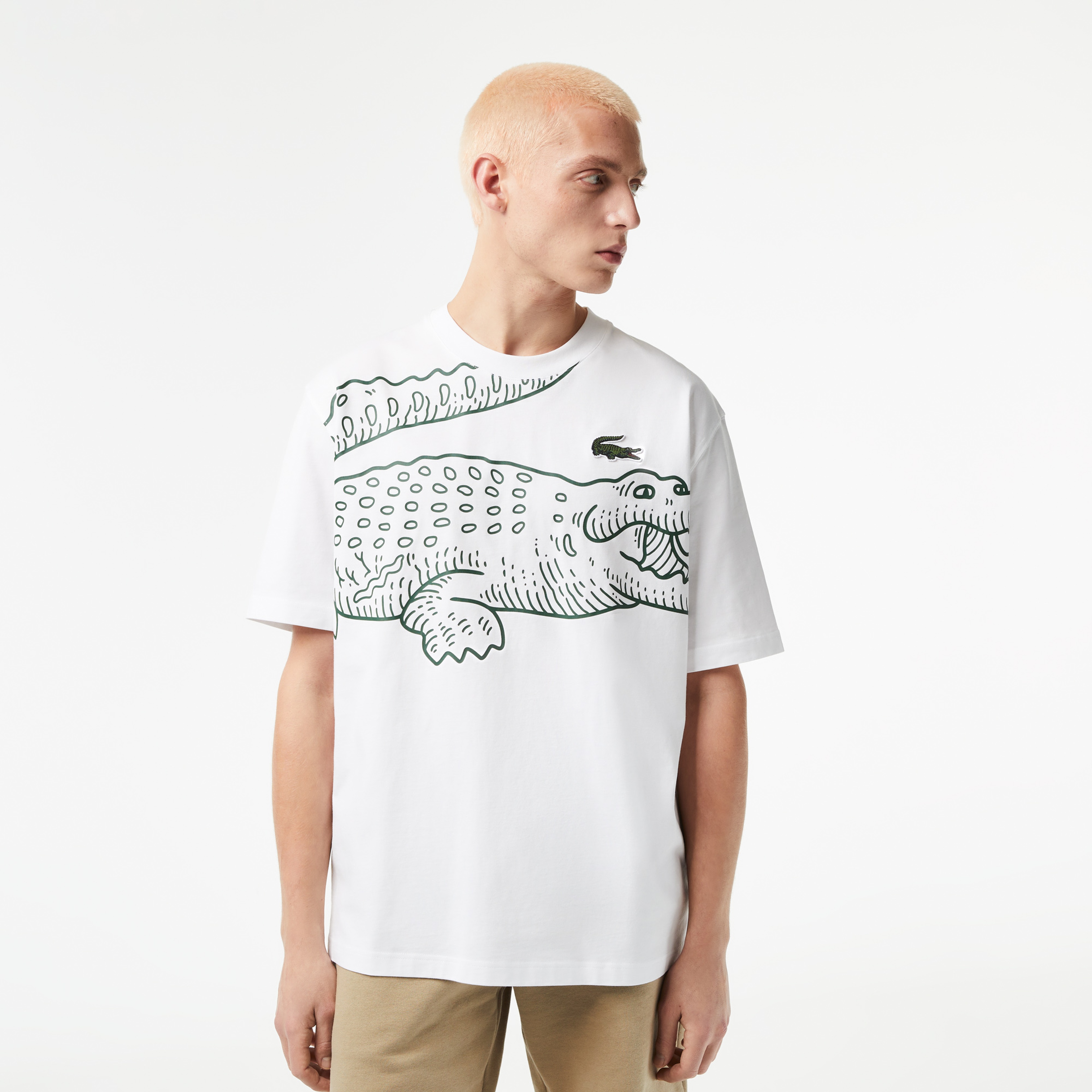 Erkek Loose Fit Bisiklet Yaka Organik Pamuk Baskılı Beyaz T-Shirt