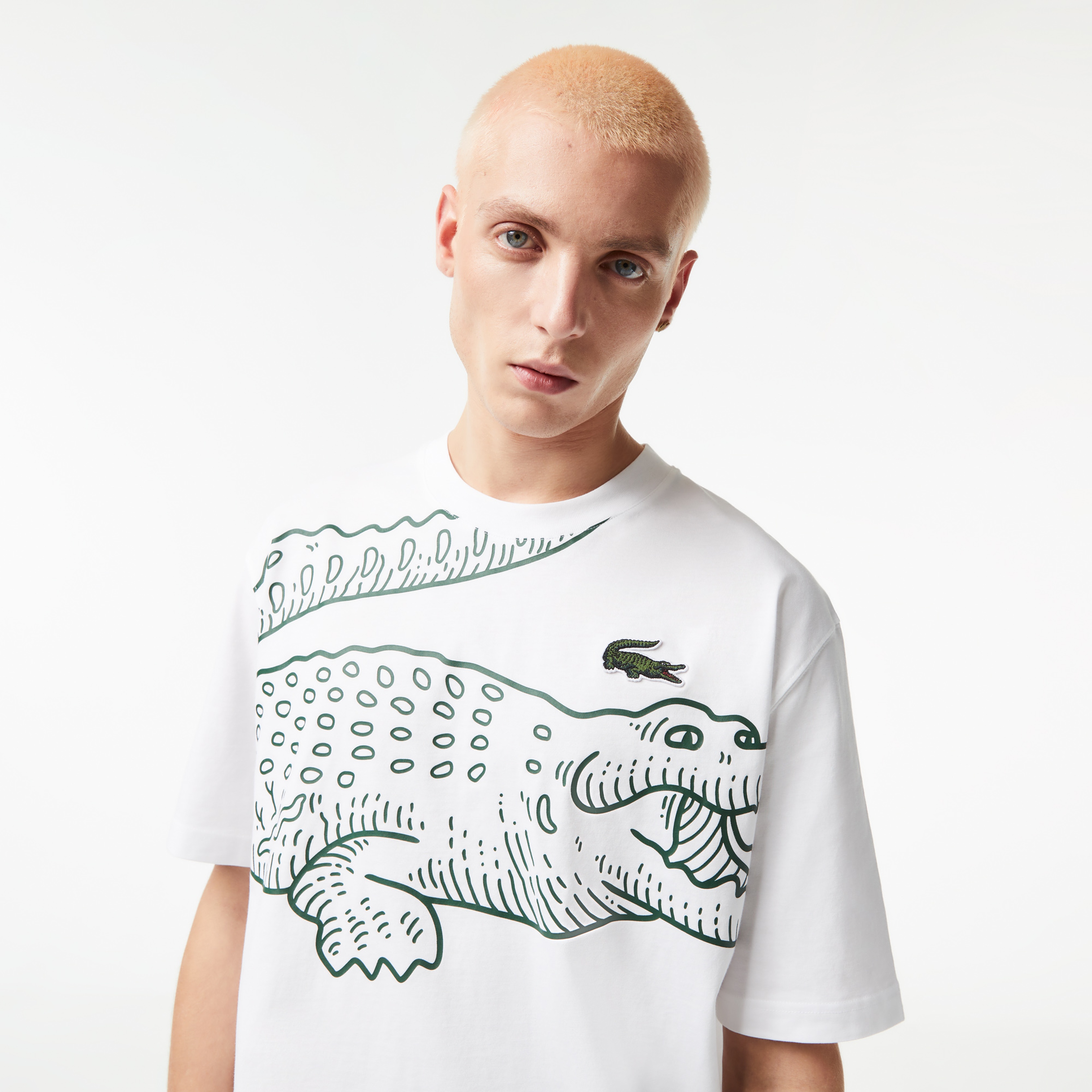 Erkek Loose Fit Bisiklet Yaka Organik Pamuk Baskılı Beyaz T-Shirt