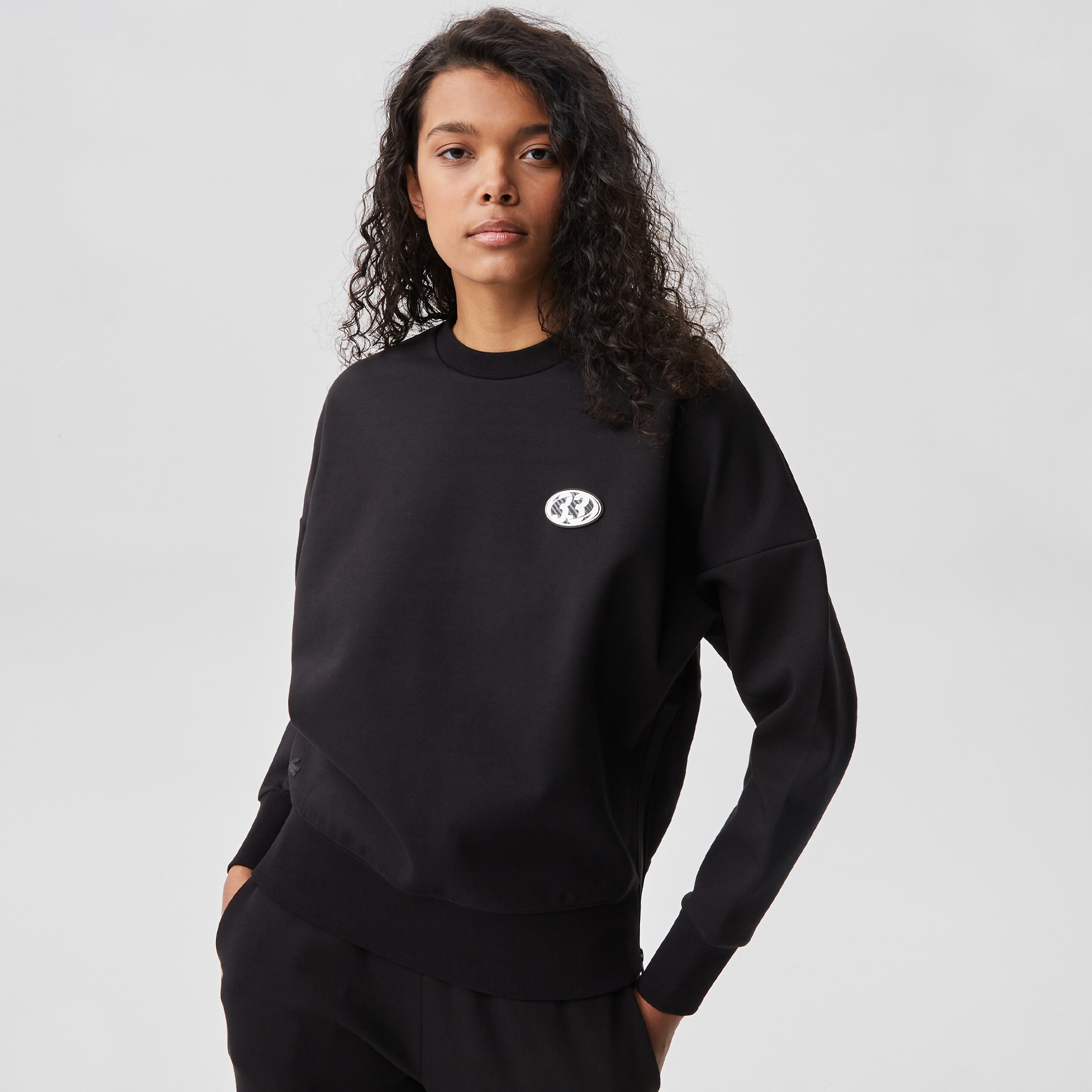 Kadın Regular Fit Bisiklet Yaka Baskılı Siyah Sweatshirt