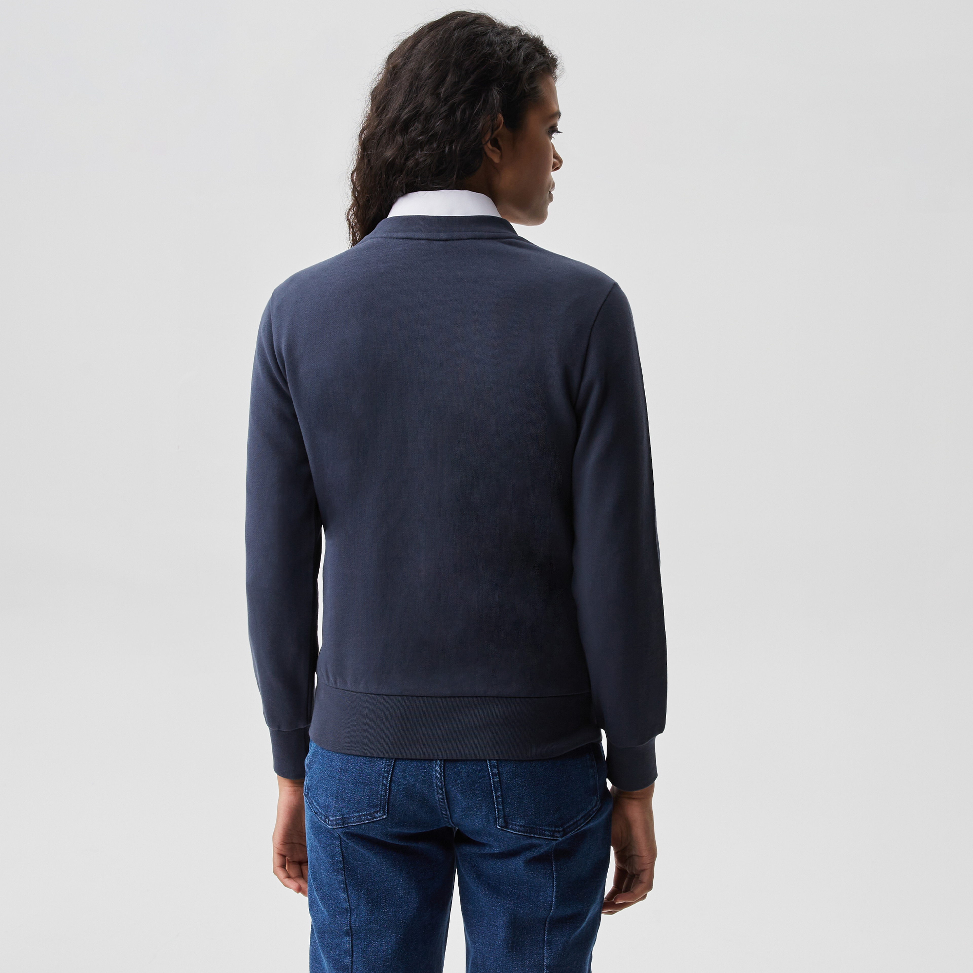 Kadın Relaxed Fit Bisiklet Yaka Baskılı Lacivert Sweatshirt