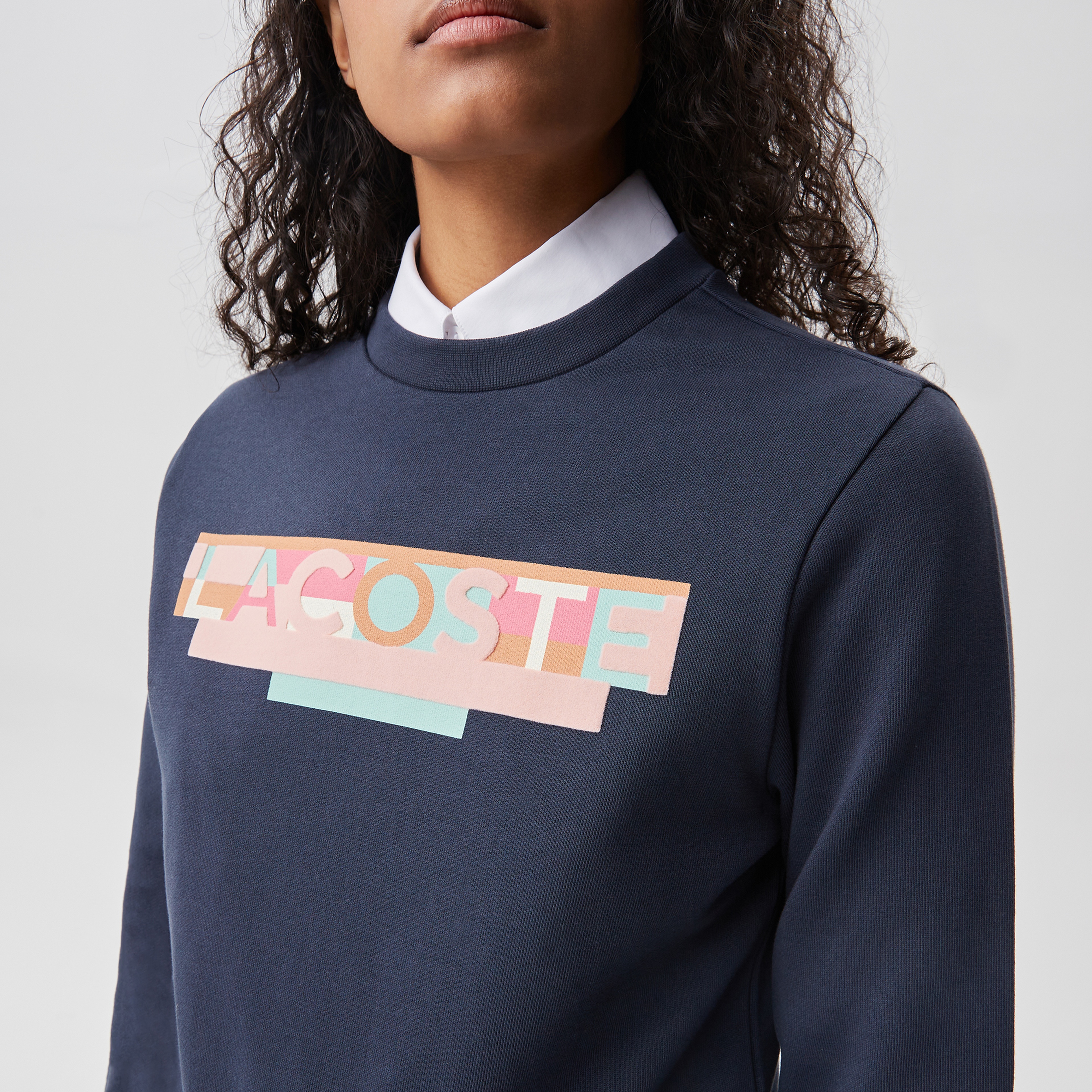 Kadın Relaxed Fit Bisiklet Yaka Baskılı Lacivert Sweatshirt