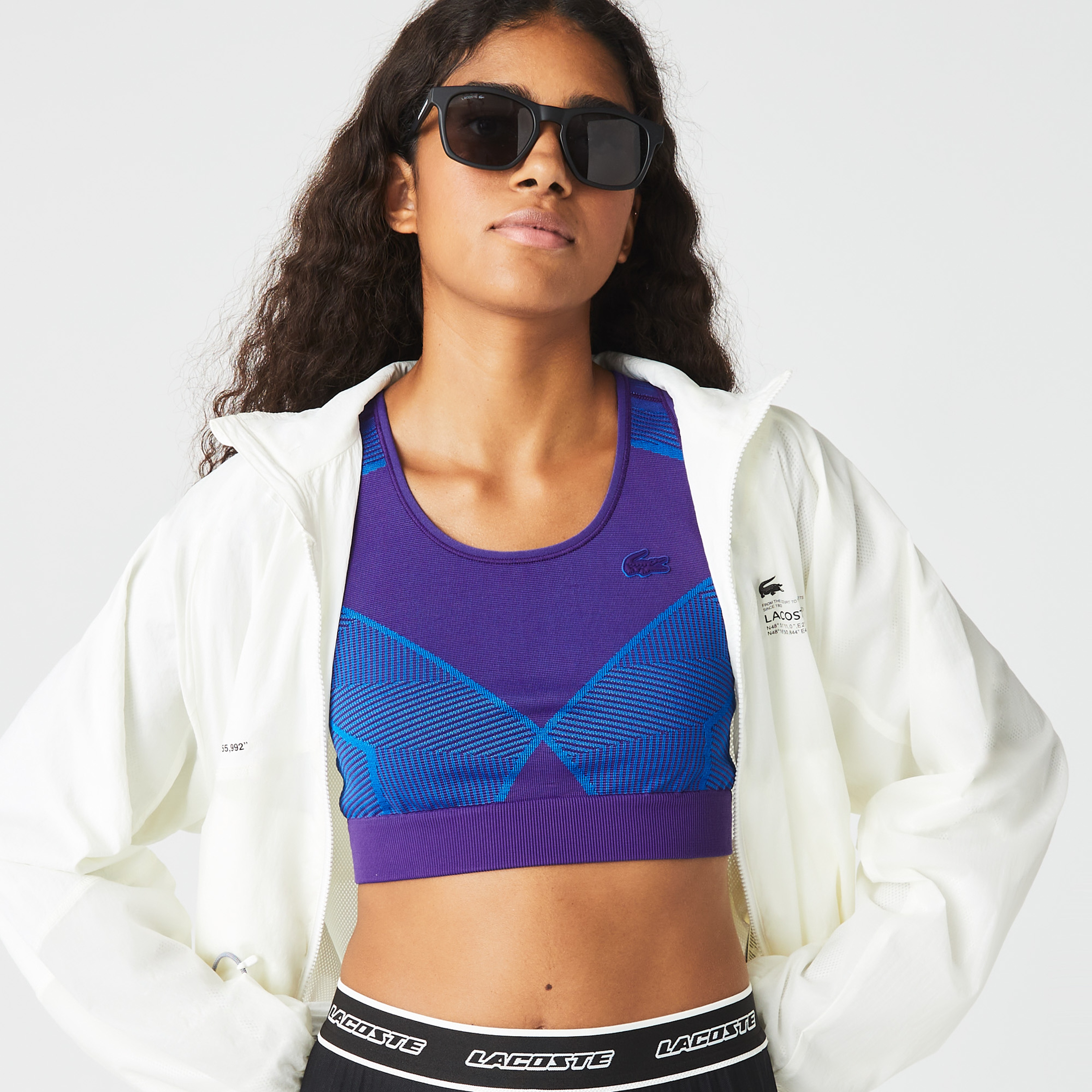 Lacoste SPORT Kadın Tapered Fit Kolsuz Bisiklet Yaka Desenli Mor Bra